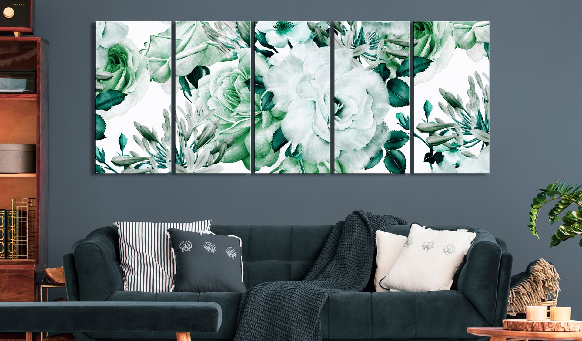 

Obraz - Różana kompozycja (5-częściowy) wąski zielony (rozmiar 225x90)