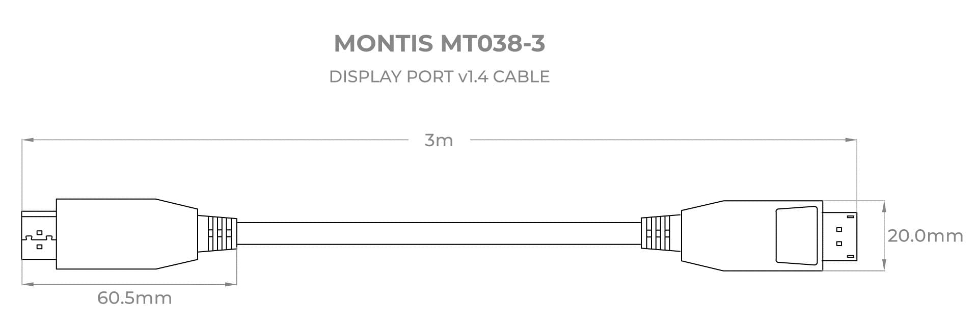 

MONTIS KABEL DISPLAYPORT V1.4 4K 8K MT038-3 DŁUGOŚĆ-3 METRY