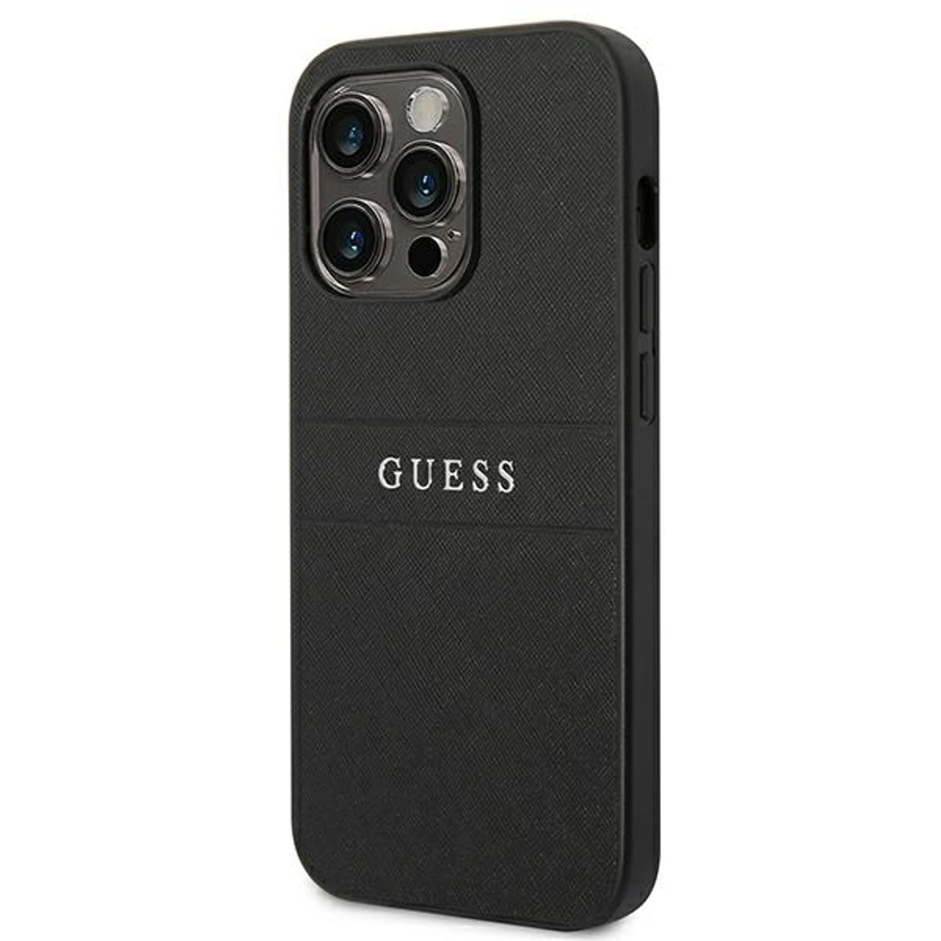 

Guess Saffiano Metal Logo Stripes - Etui iPhone 14 Pro (czarny)