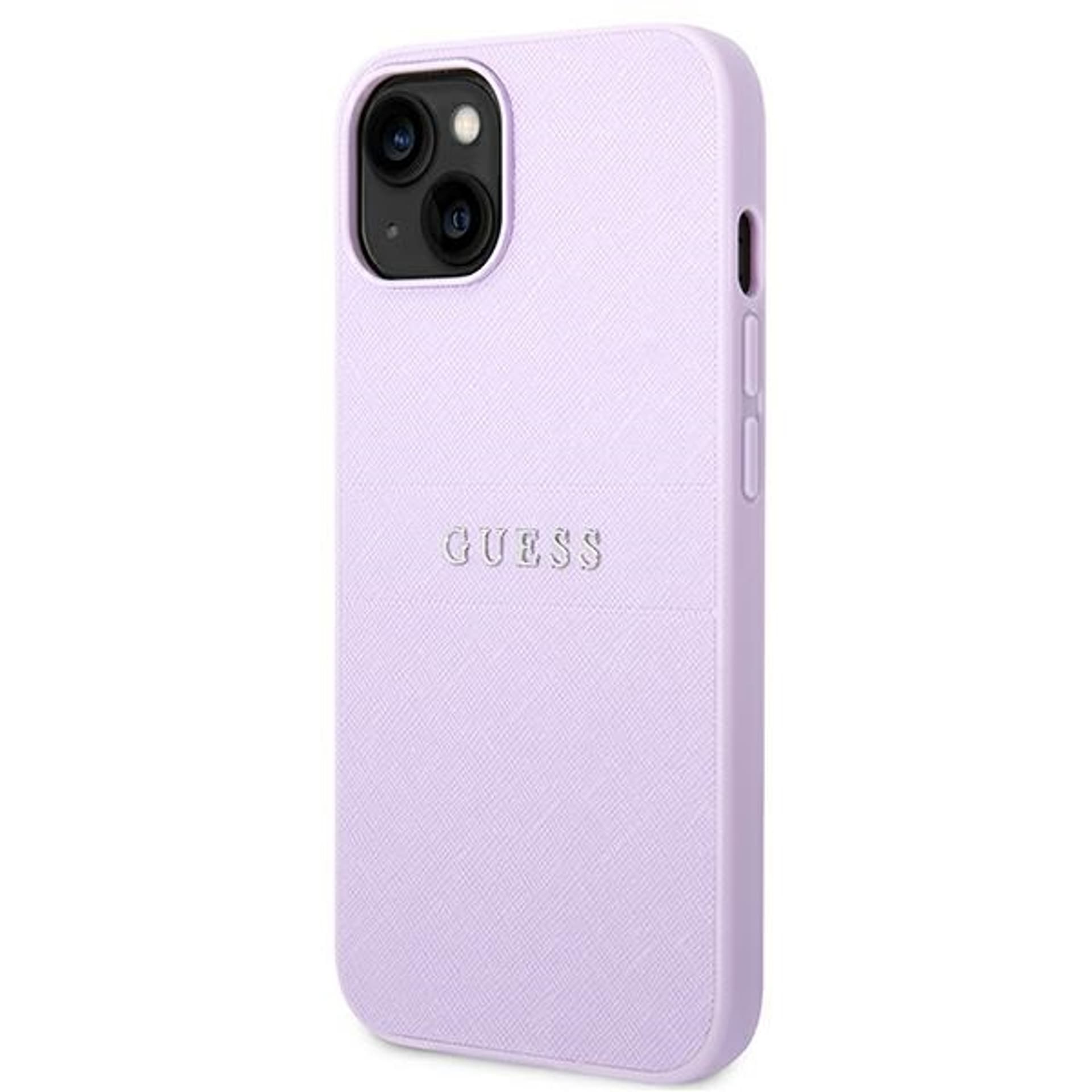 

Guess Saffiano Metal Logo Stripes - Etui iPhone 14 (liliowy)