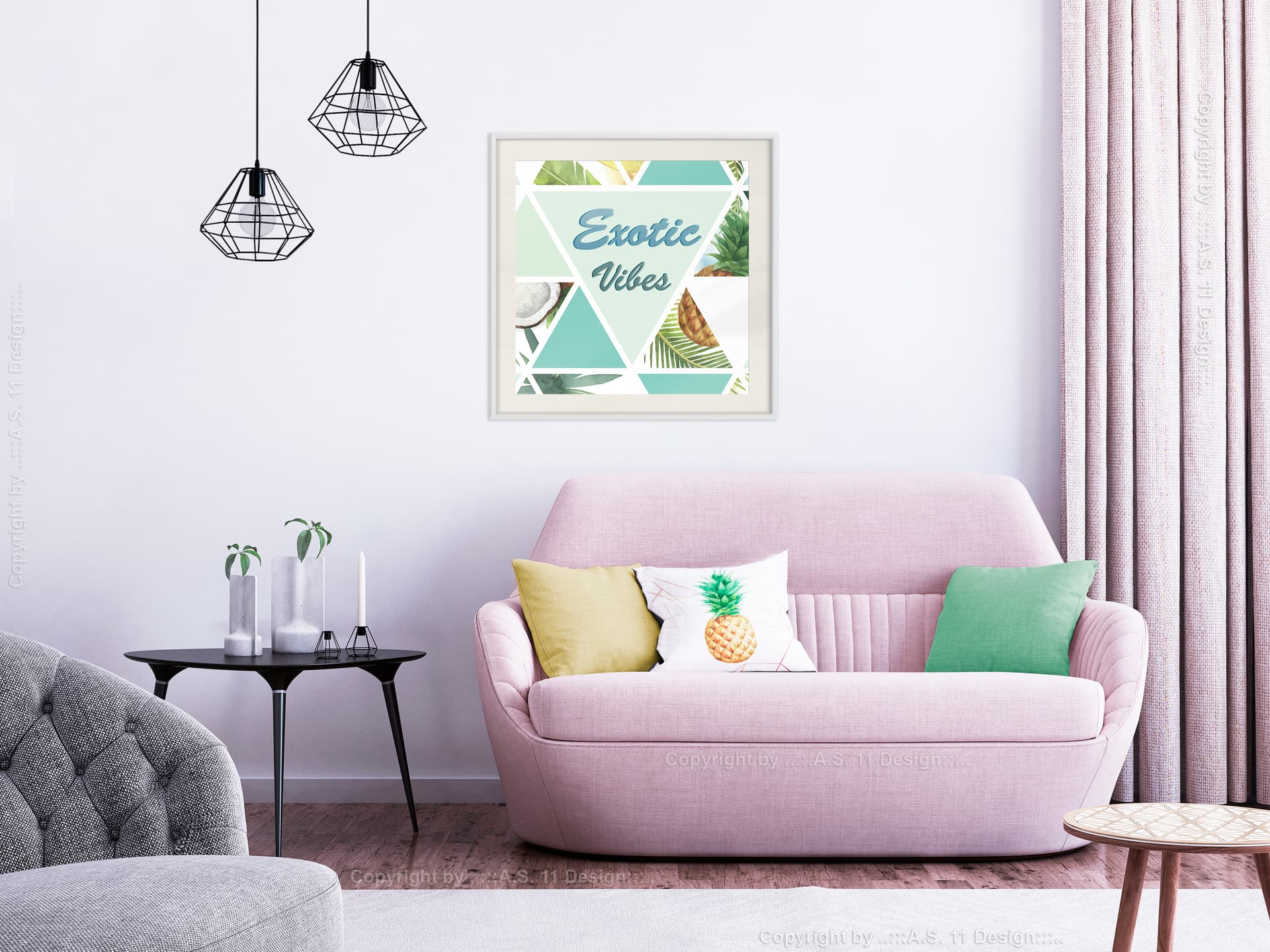 

Plakat - Tropikalna mozaika (kwadratowy) (rozmiar 50x50, wykończenie Rama biała z passe-partout)