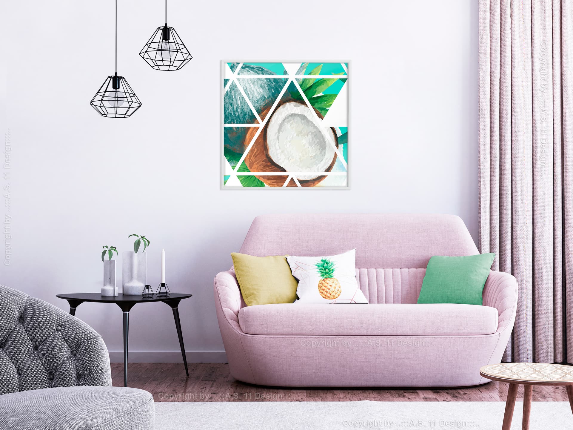 

Plakat - Tropikalna mozaika z kokosem (kwadratowy) (rozmiar 50x50, wykończenie Rama biała)