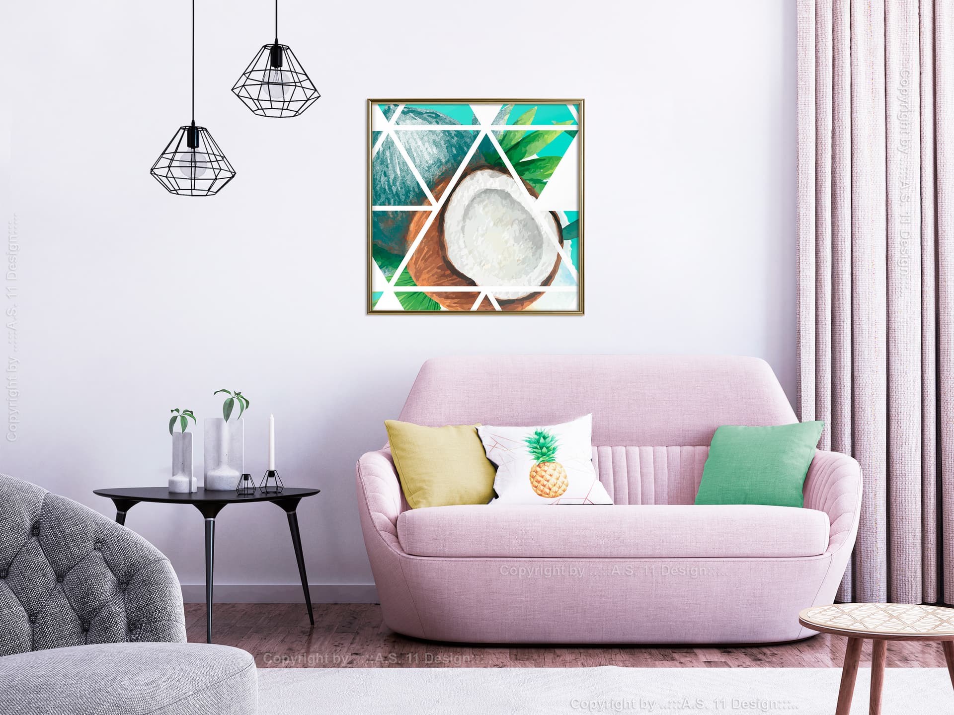 

Plakat - Tropikalna mozaika z kokosem (kwadratowy) (rozmiar 20x20, wykończenie Rama złota)