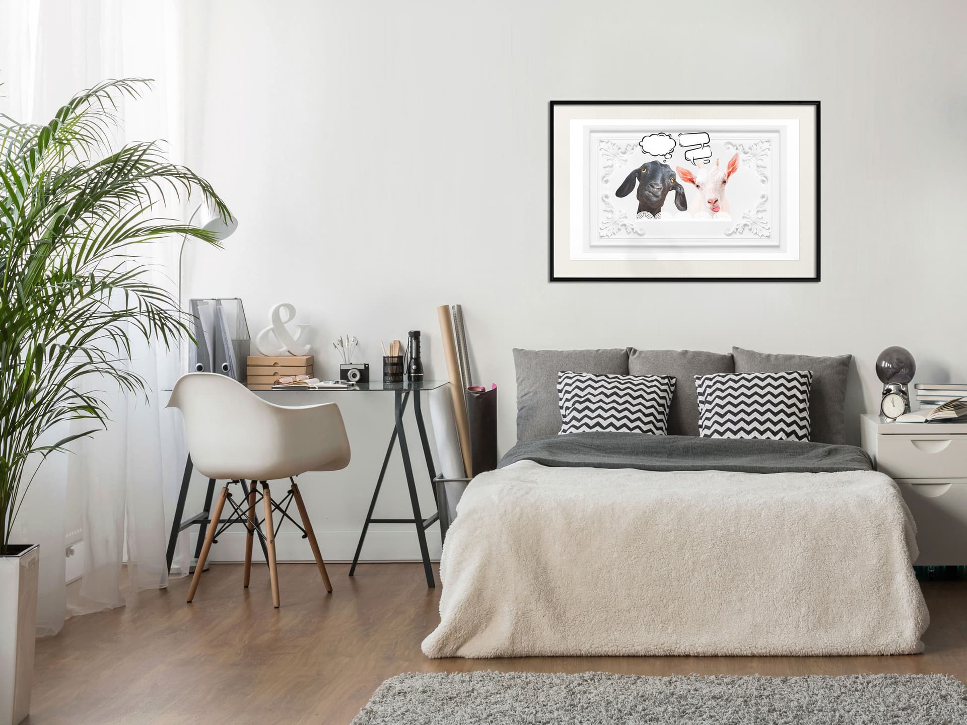 

Plakat - Rozmowa dwóch kóz (rozmiar 60x40, wykończenie Rama czarna z passe-partout)