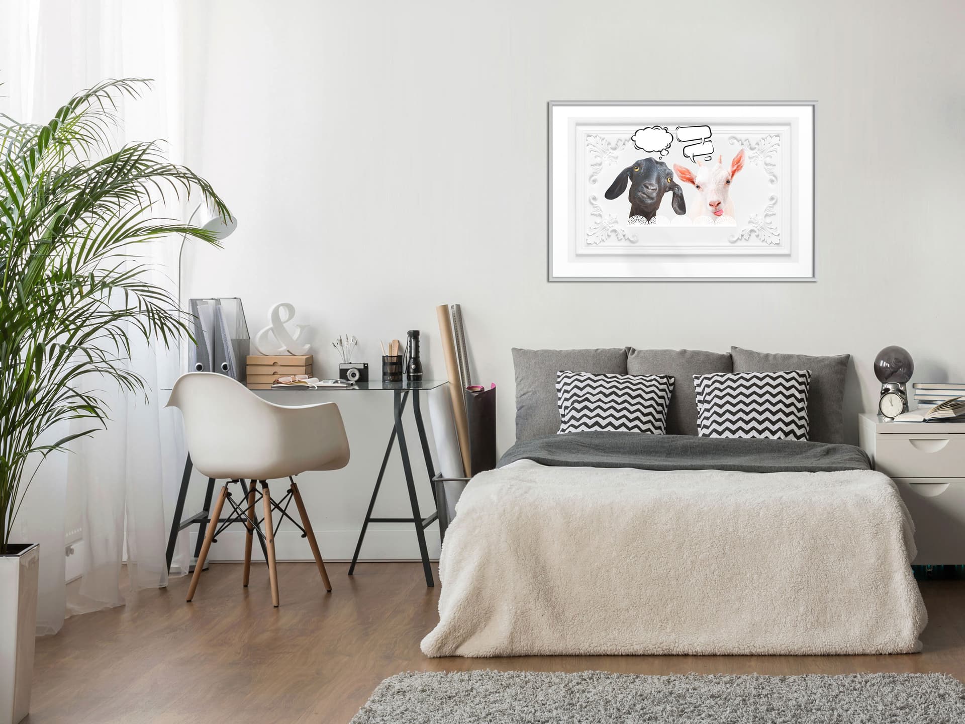 

Plakat - Rozmowa dwóch kóz (rozmiar 45x30, wykończenie Rama biała)