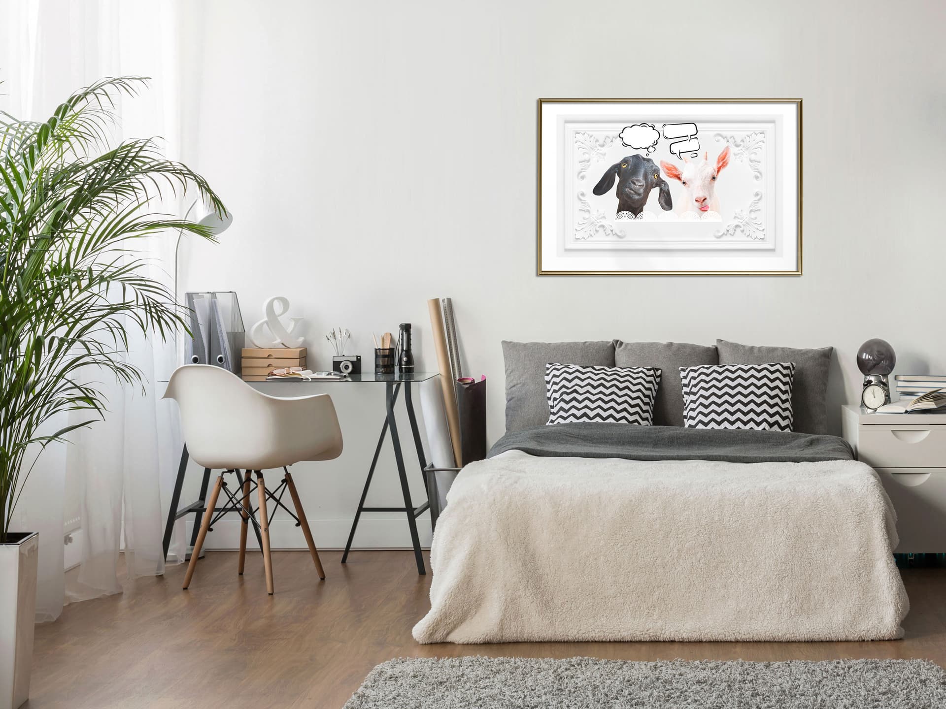 

Plakat - Rozmowa dwóch kóz (rozmiar 30x20, wykończenie Rama złota)