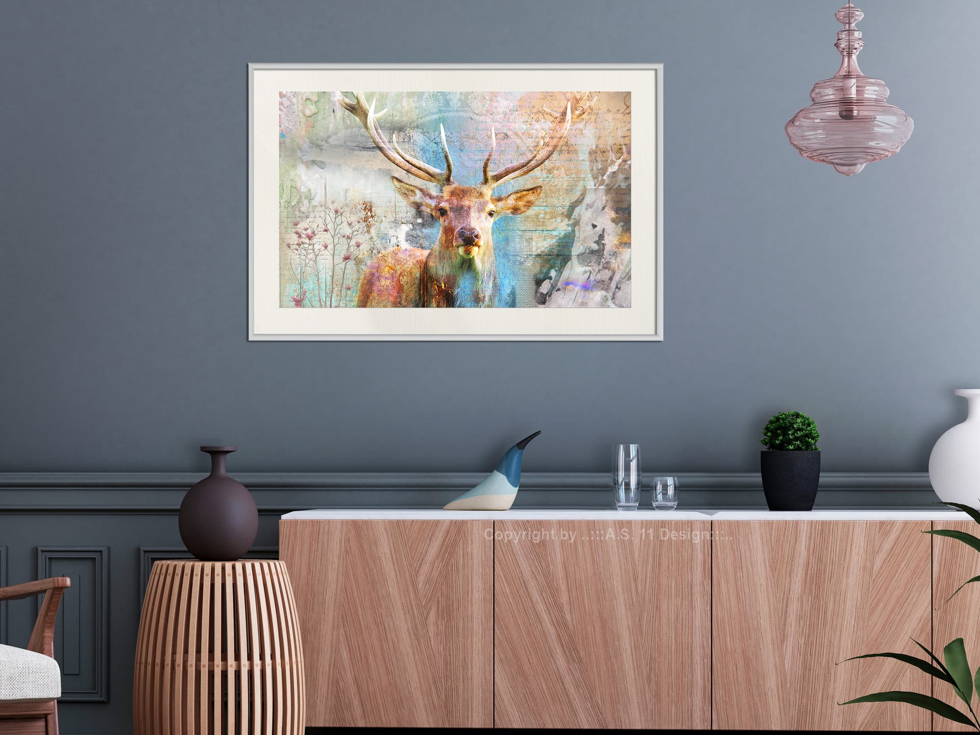 

Plakat - Pastelowy jeleń (rozmiar 90x60, wykończenie Rama biała z passe-partout)