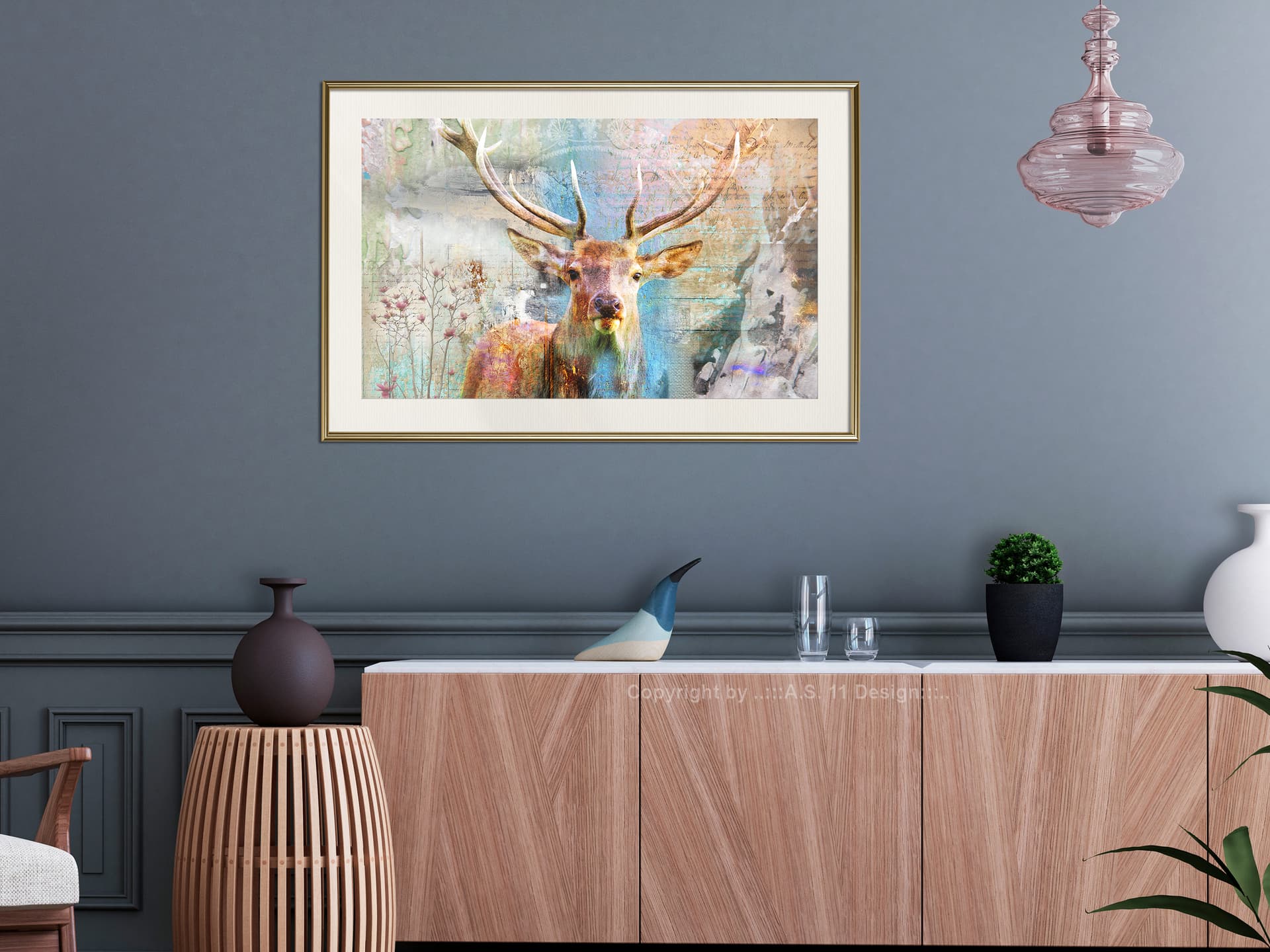 

Plakat - Pastelowy jeleń (rozmiar 30x20, wykończenie Rama złota z passe-partout)