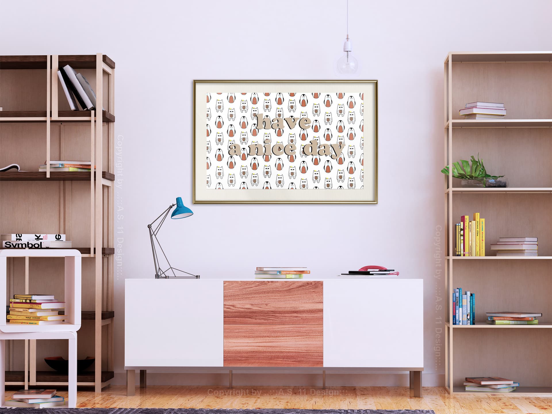 

Plakat - Zwierzątka życzą miłego dnia (rozmiar 60x40, wykończenie Rama złota z passe-partout)