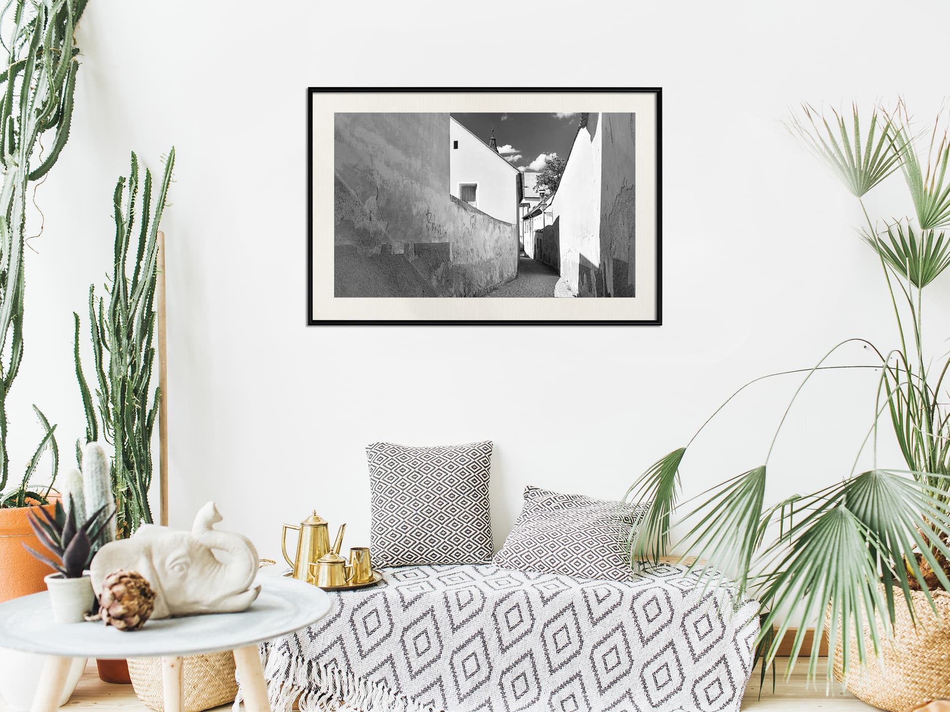 

Plakat - Słoneczny dzień w miasteczku (rozmiar 90x60, wykończenie Rama czarna z passe-partout)