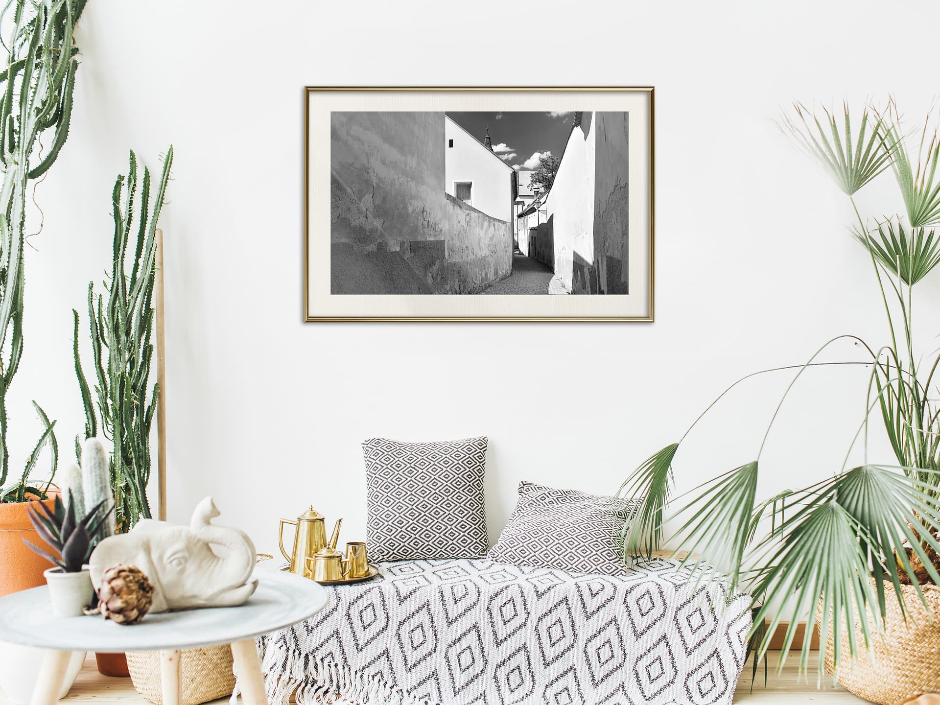 

Plakat - Słoneczny dzień w miasteczku (rozmiar 45x30, wykończenie Rama złota z passe-partout)