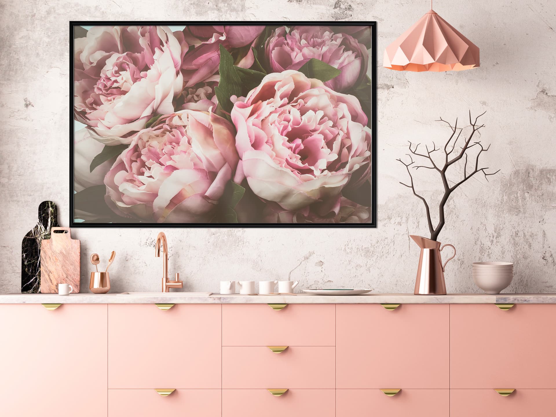 

Plakat - Pastelowe peonie (rozmiar 90x60, wykończenie Rama czarna)
