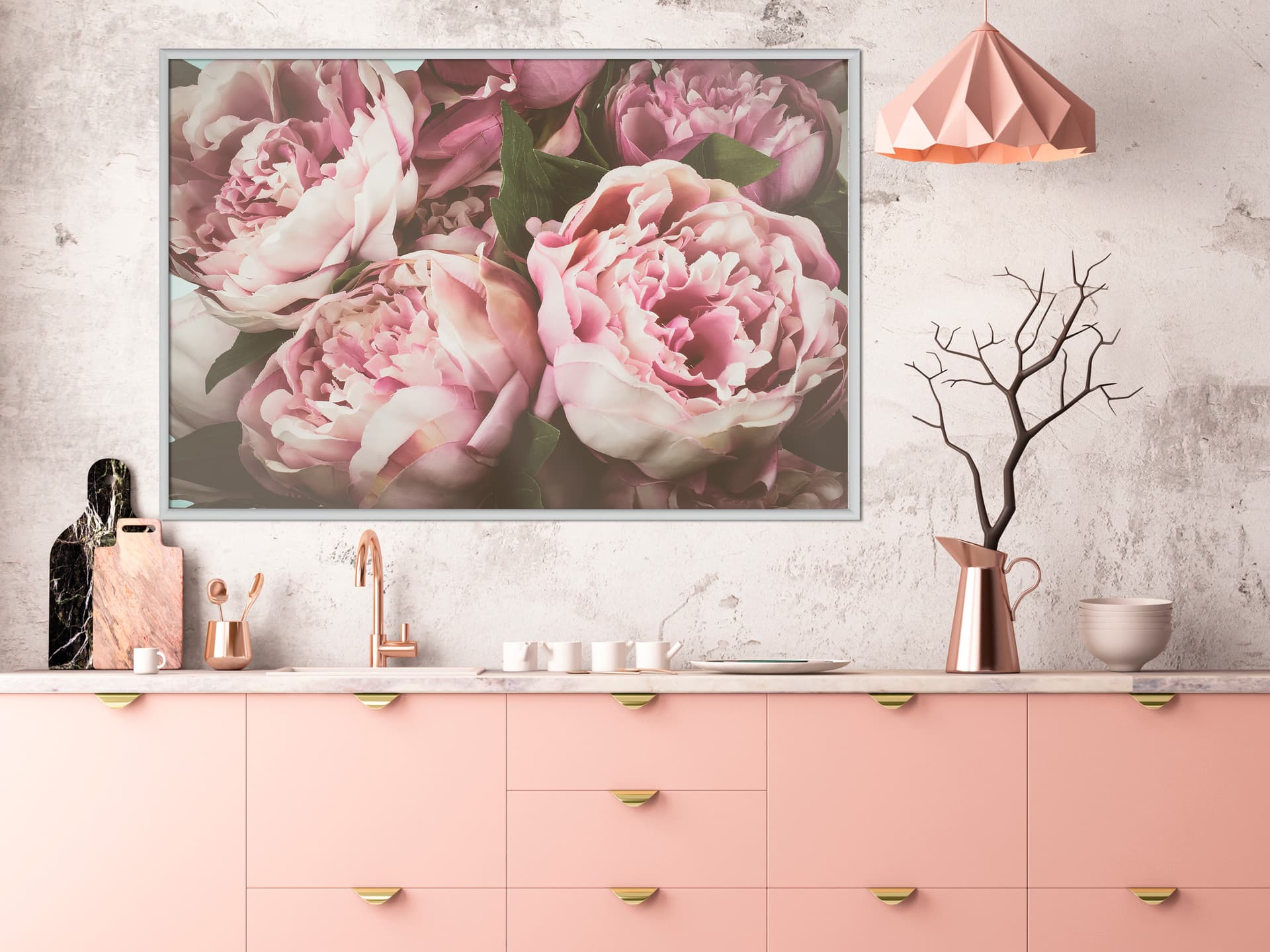

Plakat - Pastelowe peonie (rozmiar 90x60, wykończenie Rama biała)