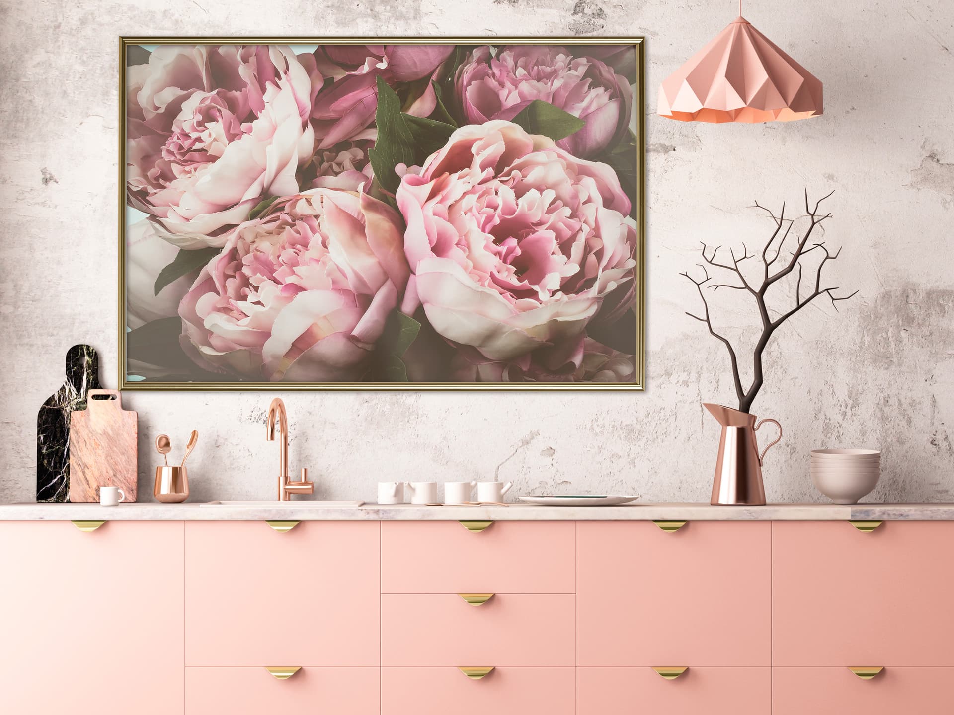

Plakat - Pastelowe peonie (rozmiar 60x40, wykończenie Rama złota)