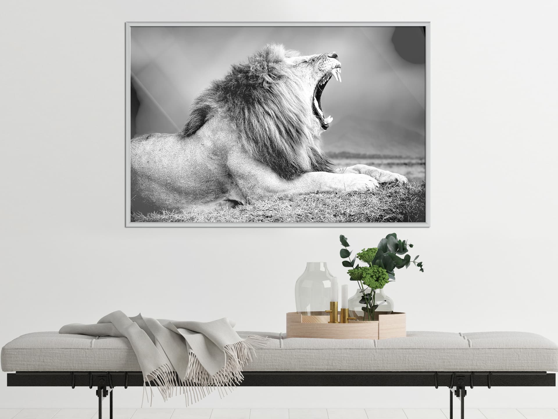 

Plakat - Ziewający lew (rozmiar 60x40, wykończenie Rama biała)