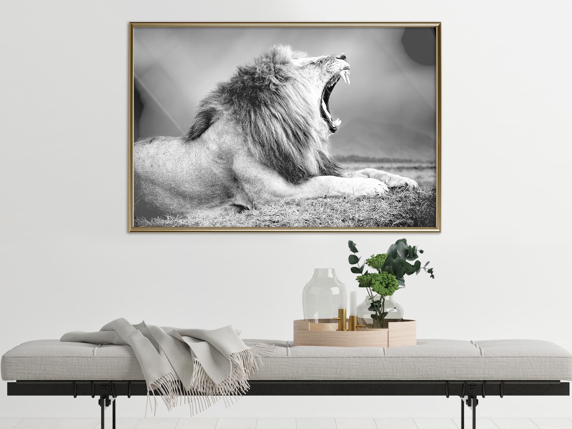

Plakat - Ziewający lew (rozmiar 90x60, wykończenie Rama złota)