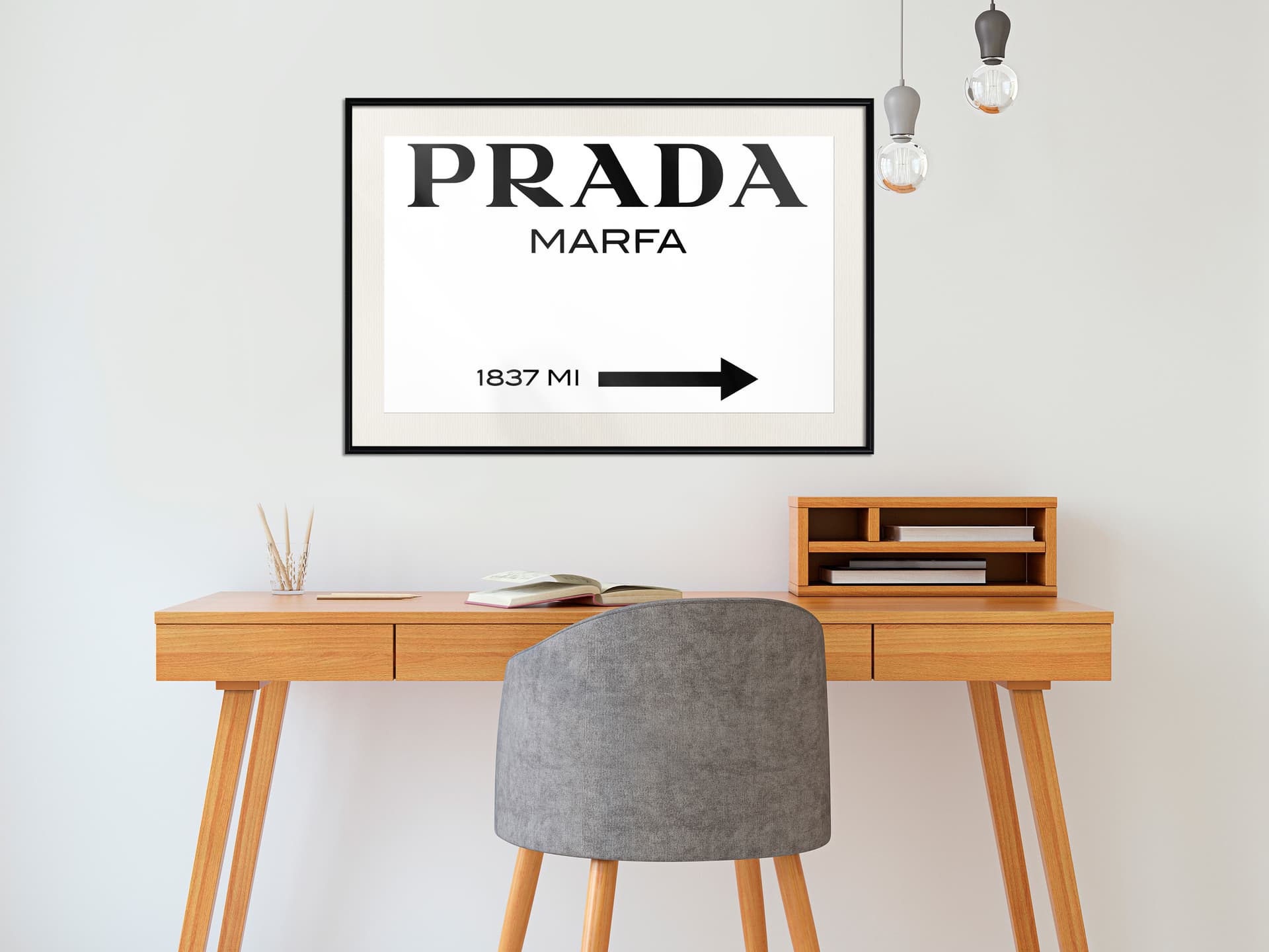 

Plakat - Prada (biały) (rozmiar 30x20, wykończenie Rama czarna z passe-partout)