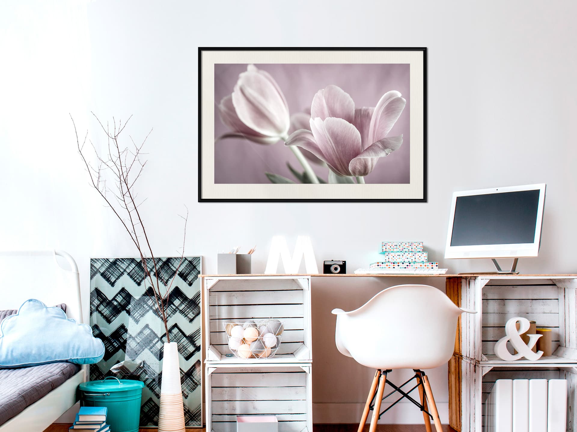 

Plakat - Pastelowe tulipany I (rozmiar 60x40, wykończenie Rama czarna z passe-partout)