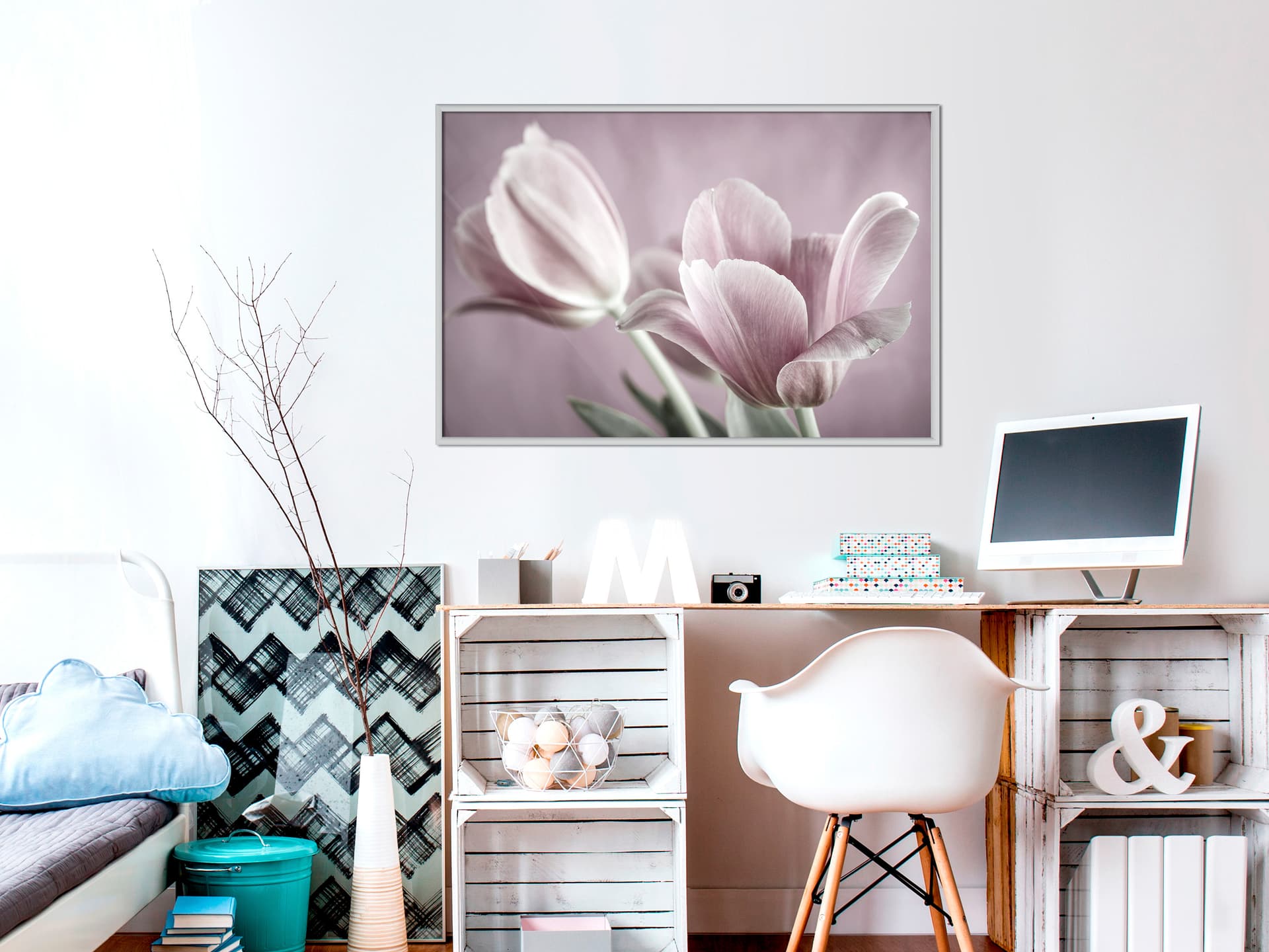 

Plakat - Pastelowe tulipany I (rozmiar 45x30, wykończenie Rama biała)
