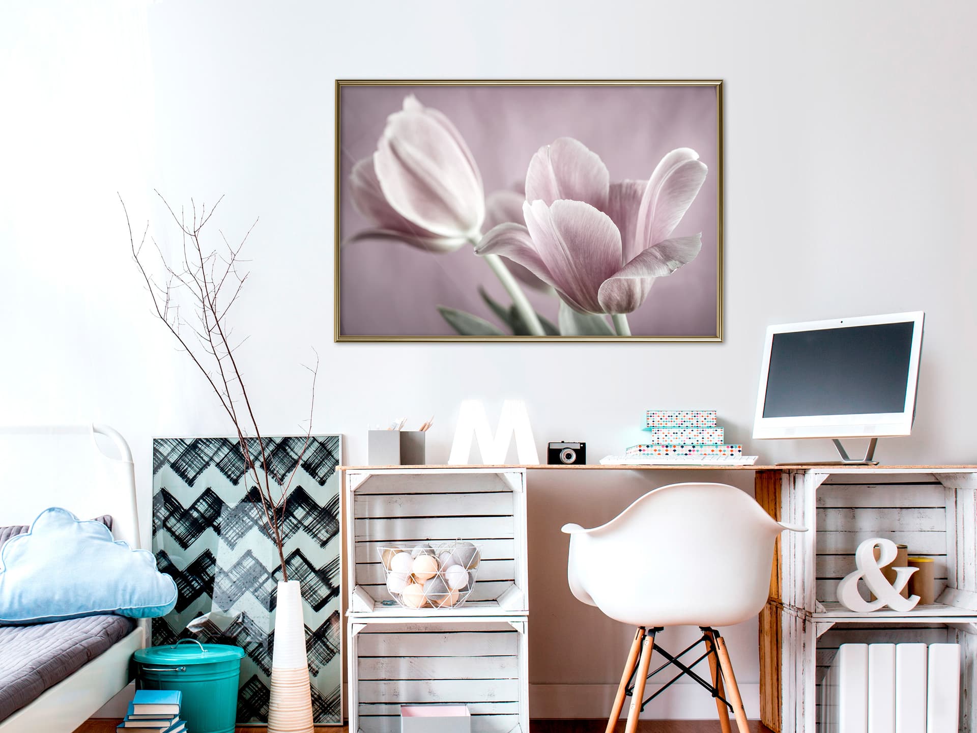 

Plakat - Pastelowe tulipany I (rozmiar 90x60, wykończenie Rama złota)
