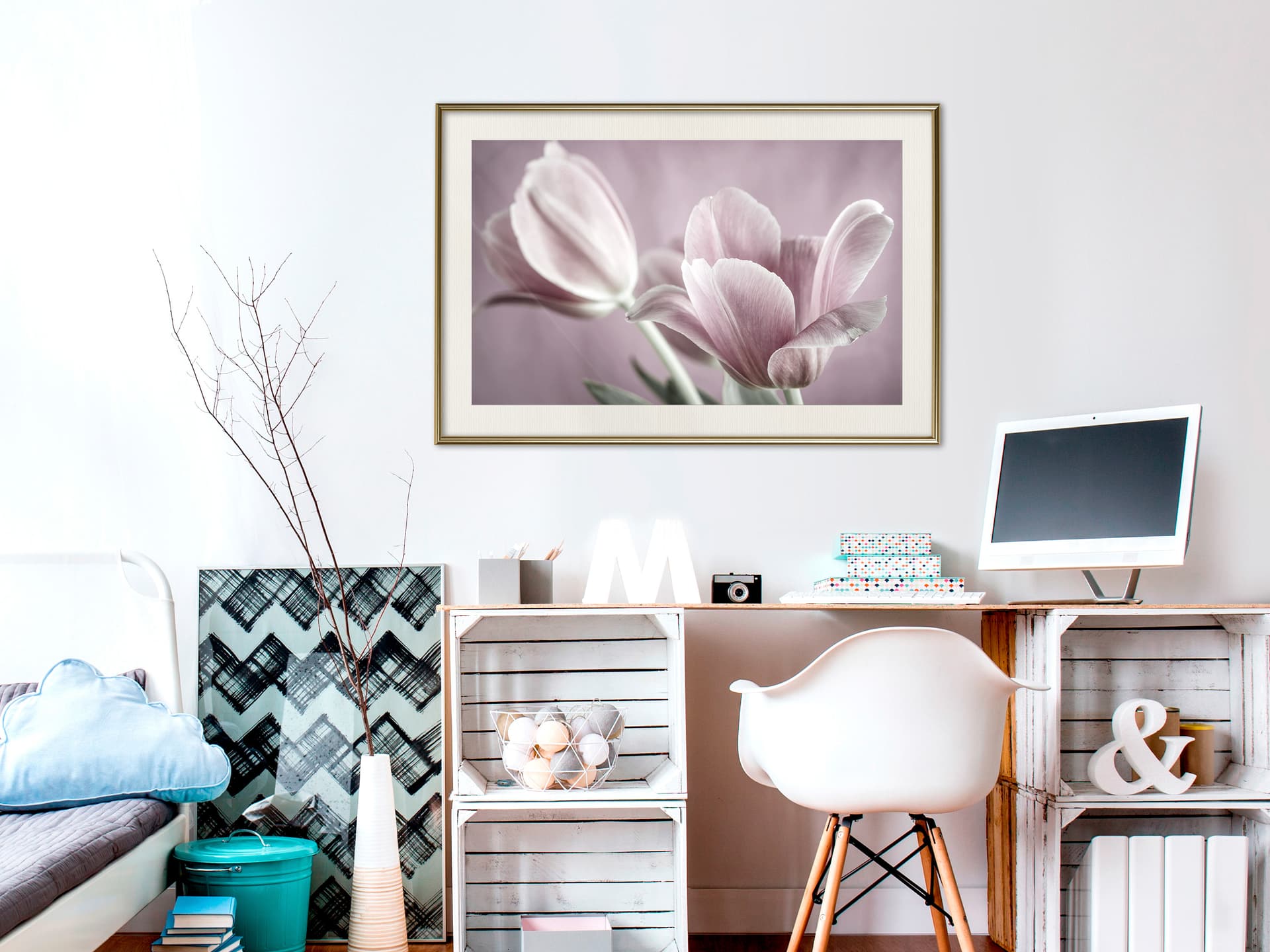 

Plakat - Pastelowe tulipany I (rozmiar 45x30, wykończenie Rama złota z passe-partout)