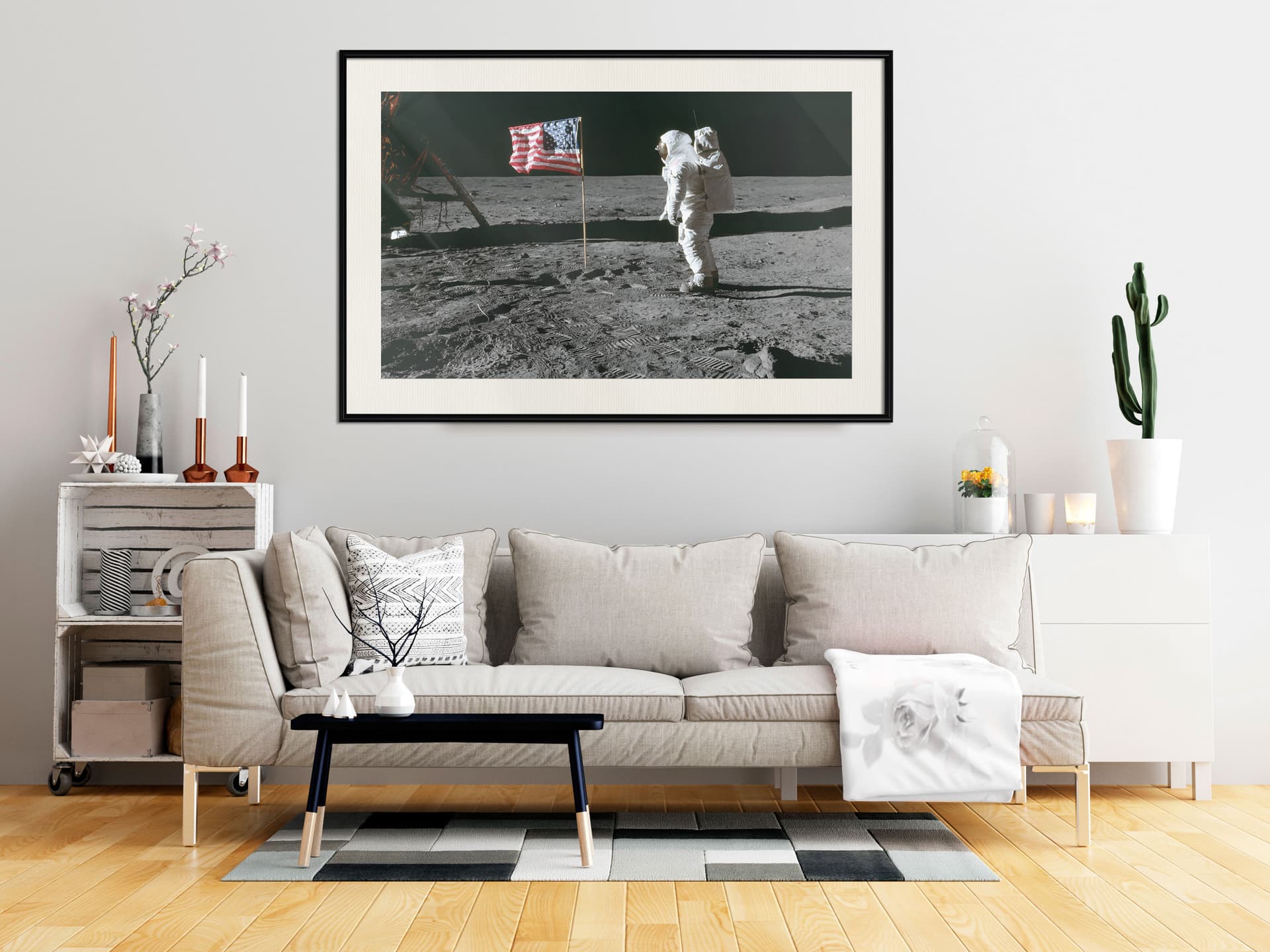 

Plakat - Flaga na księżycu (rozmiar 60x40, wykończenie Rama czarna z passe-partout)