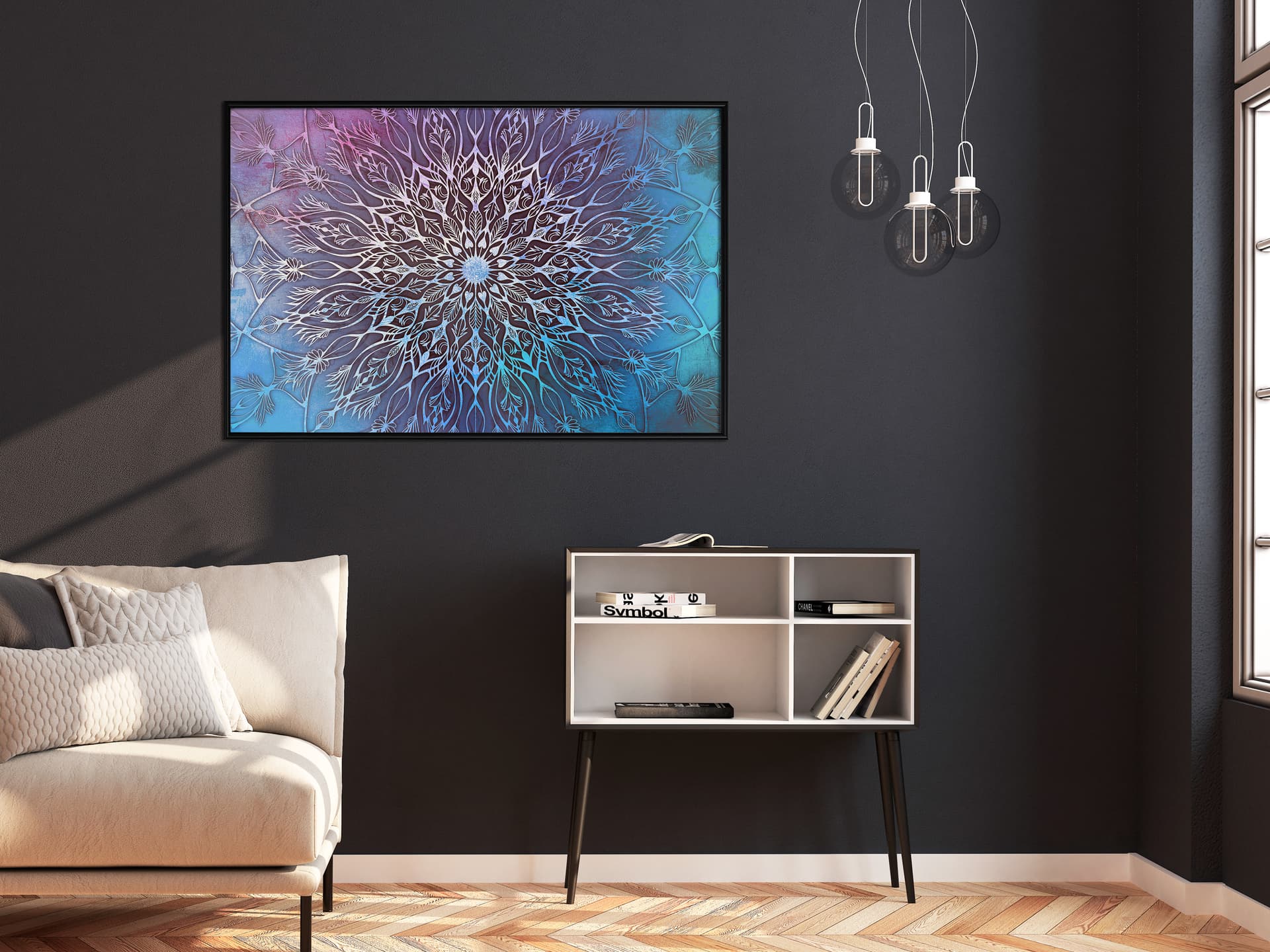 

Plakat - Niebiesko-różowa mandala (rozmiar 90x60, wykończenie Rama czarna)