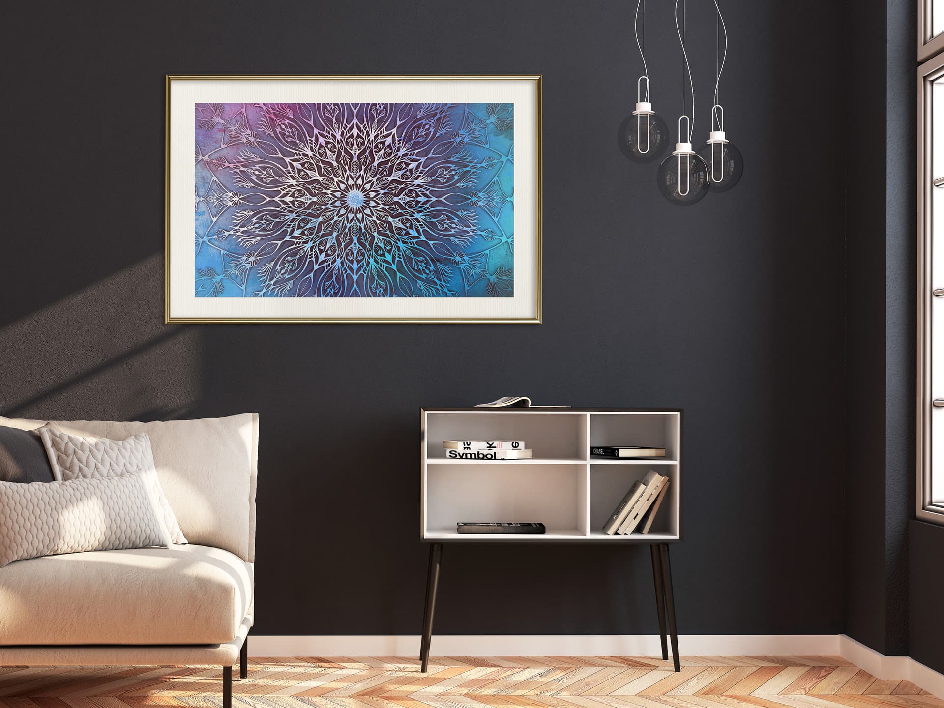 

Plakat - Niebiesko-różowa mandala (rozmiar 45x30, wykończenie Rama złota z passe-partout)