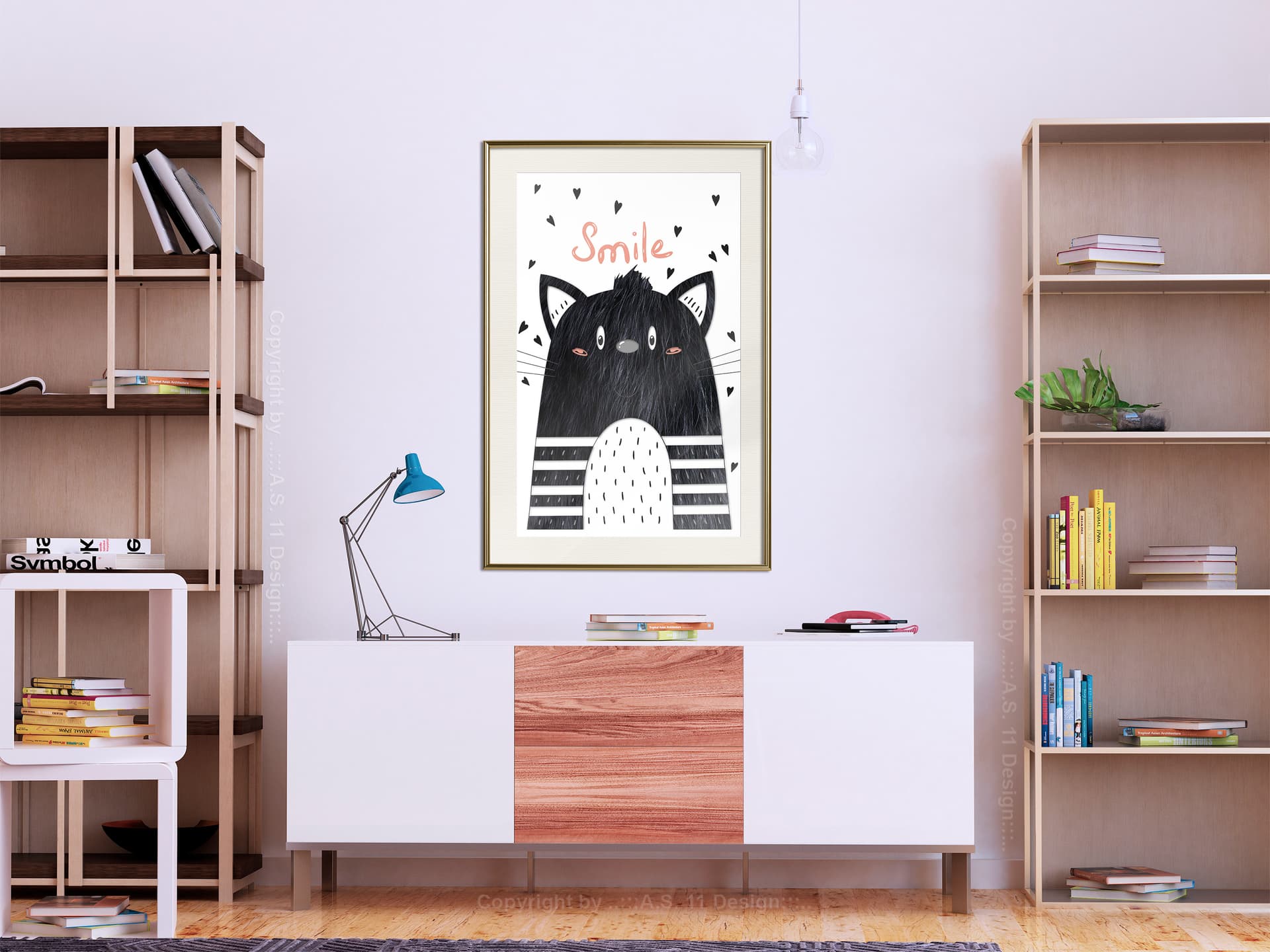 

Plakat - Wesoły kotek (rozmiar 30x45, wykończenie Rama złota z passe-partout)