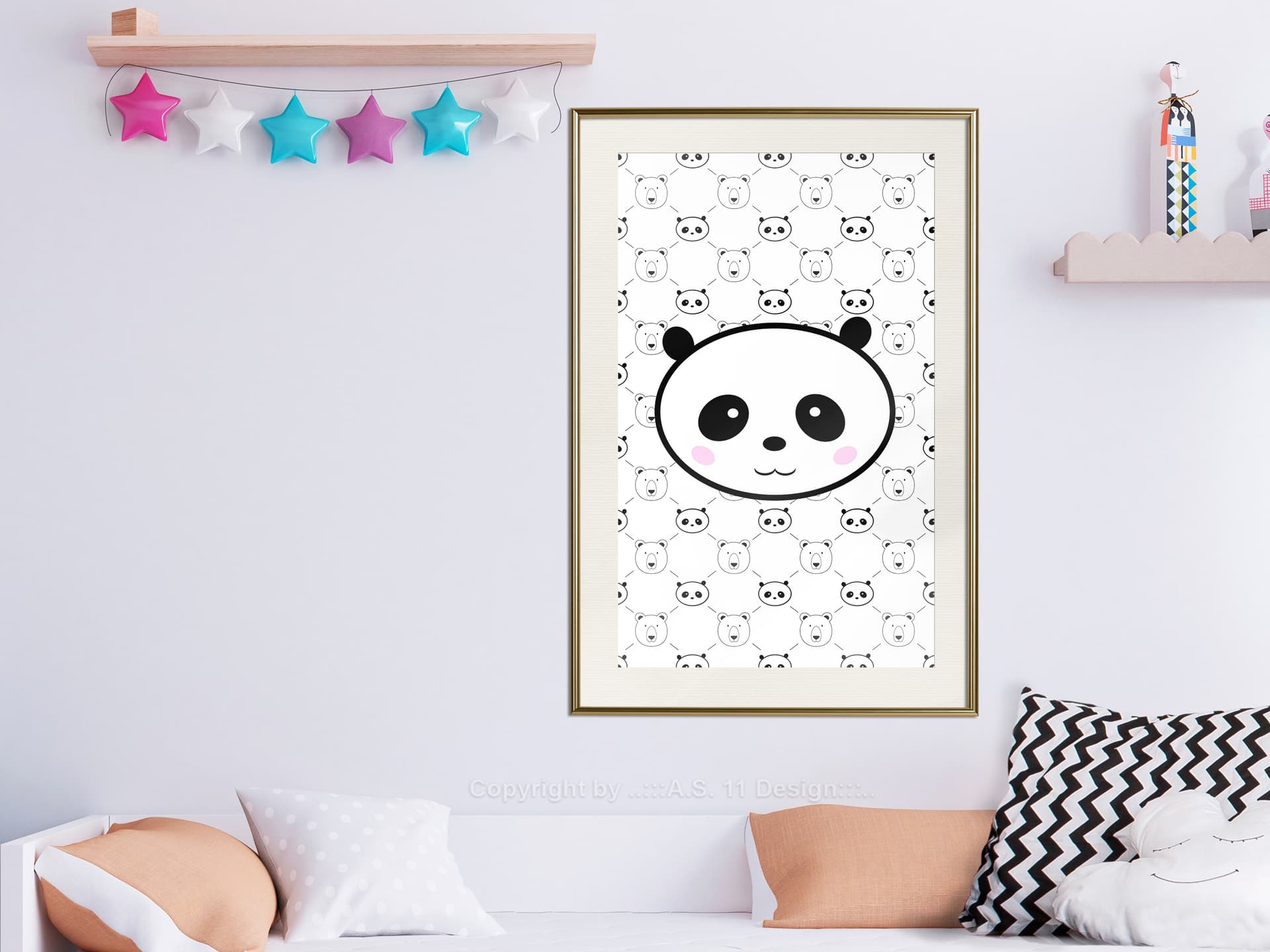 

Plakat - Panda i przyjaciele (rozmiar 20x30, wykończenie Rama złota z passe-partout)