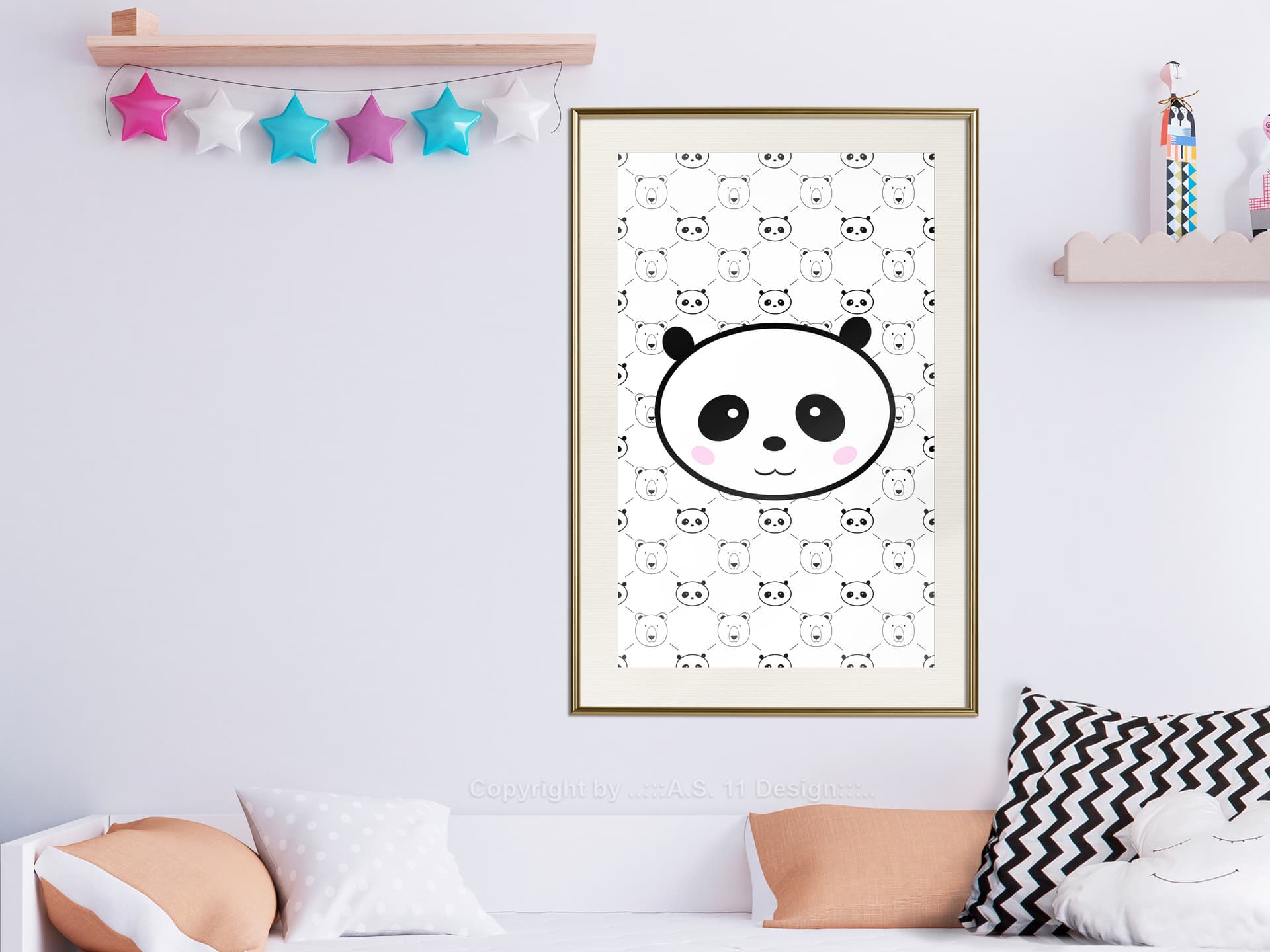 

Plakat - Panda i przyjaciele (rozmiar 30x45, wykończenie Rama złota z passe-partout)