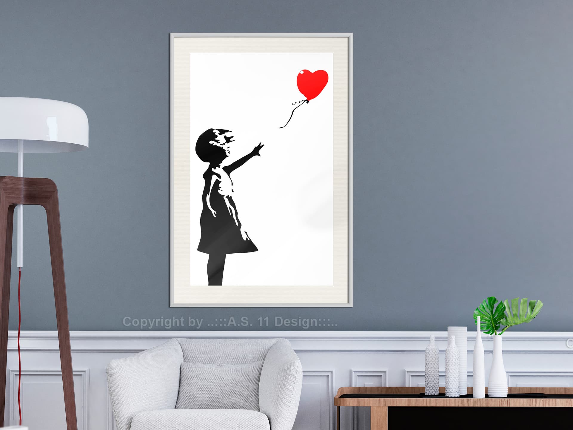 

Plakat - Banksy: Girl with Balloon I (rozmiar 20x30, wykończenie Rama biała z passe-partout)