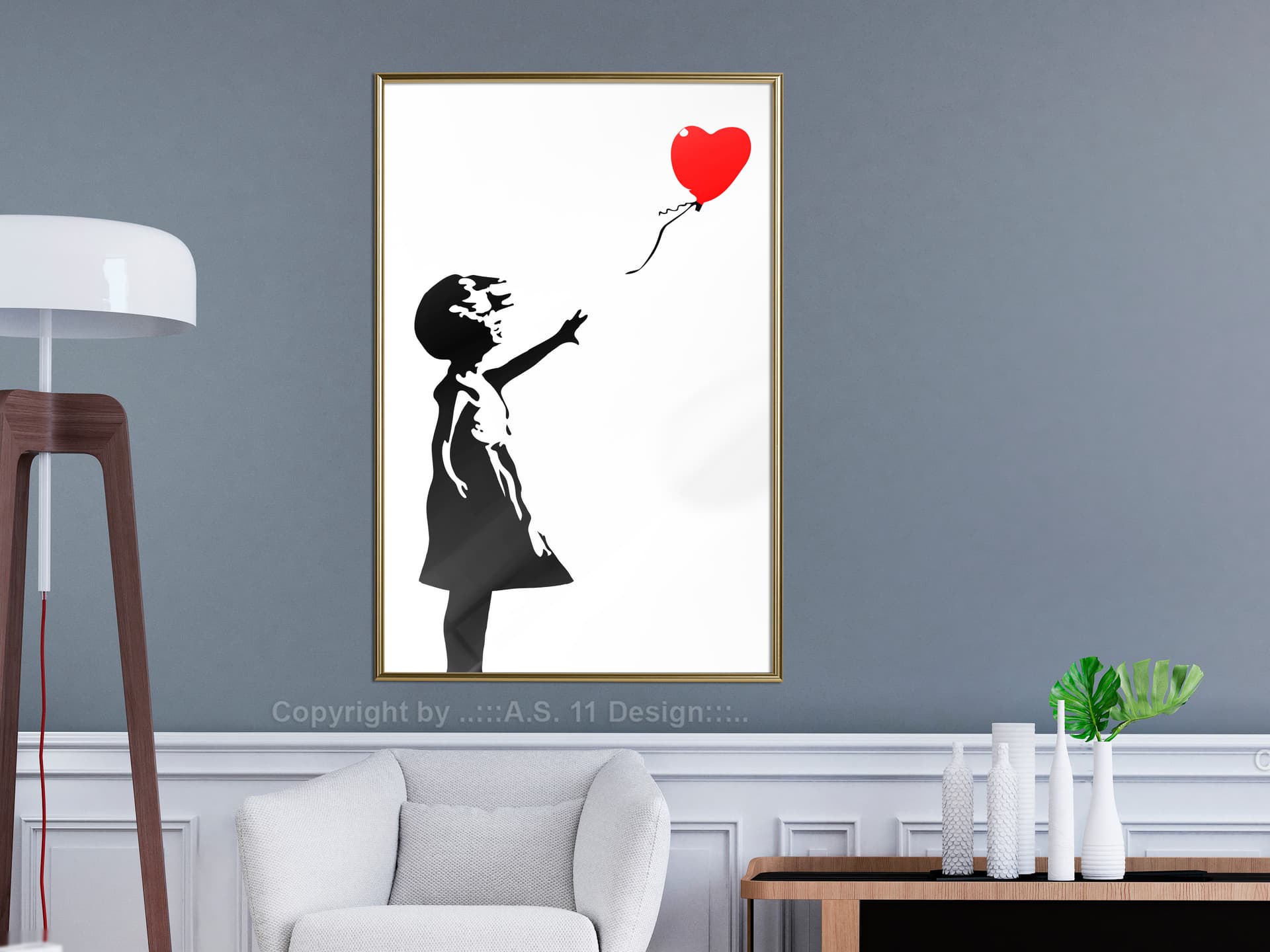 

Plakat - Banksy: Girl with Balloon I (rozmiar 20x30, wykończenie Rama złota)