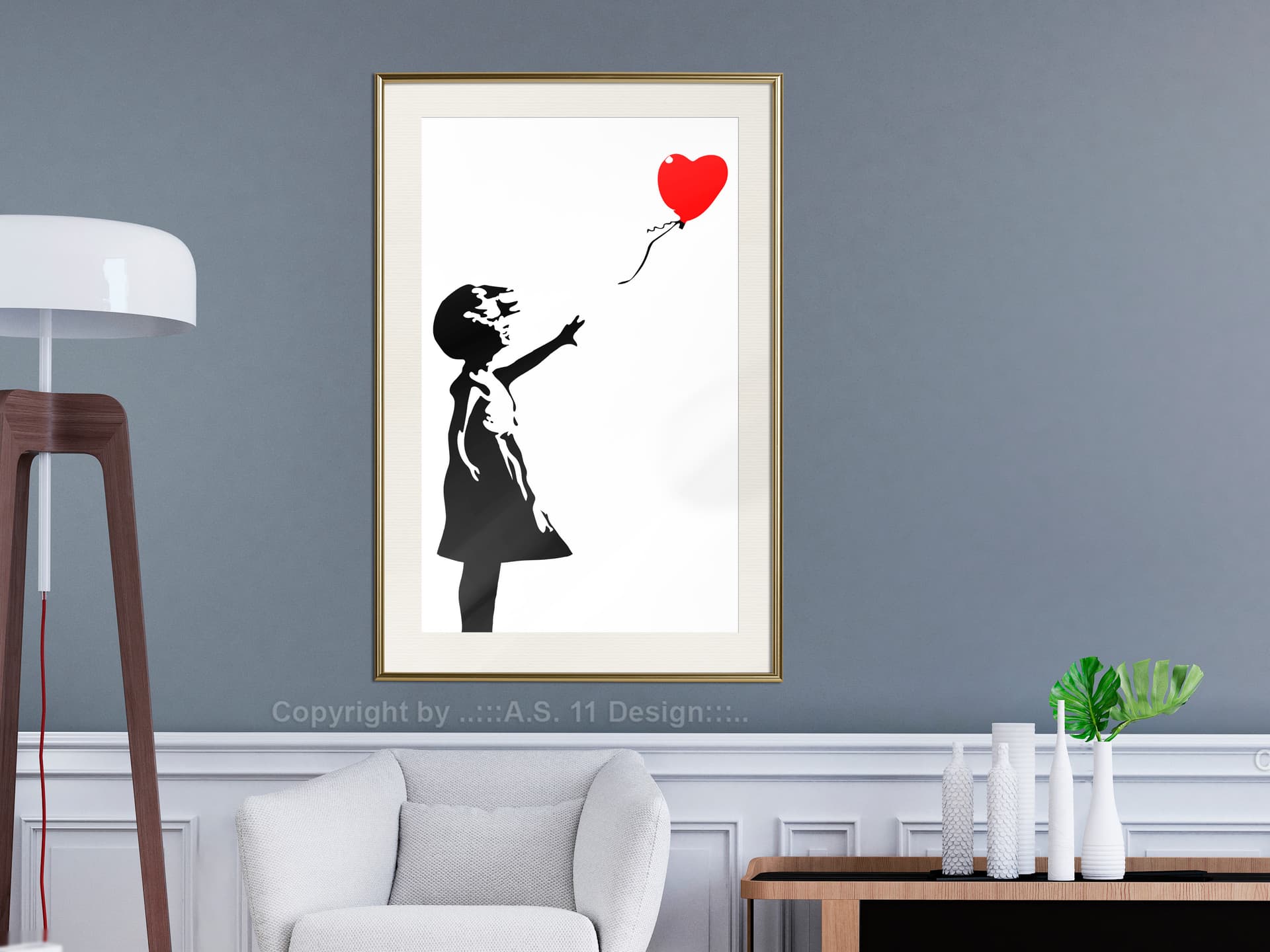 

Plakat - Banksy: Girl with Balloon I (rozmiar 20x30, wykończenie Rama złota z passe-partout)