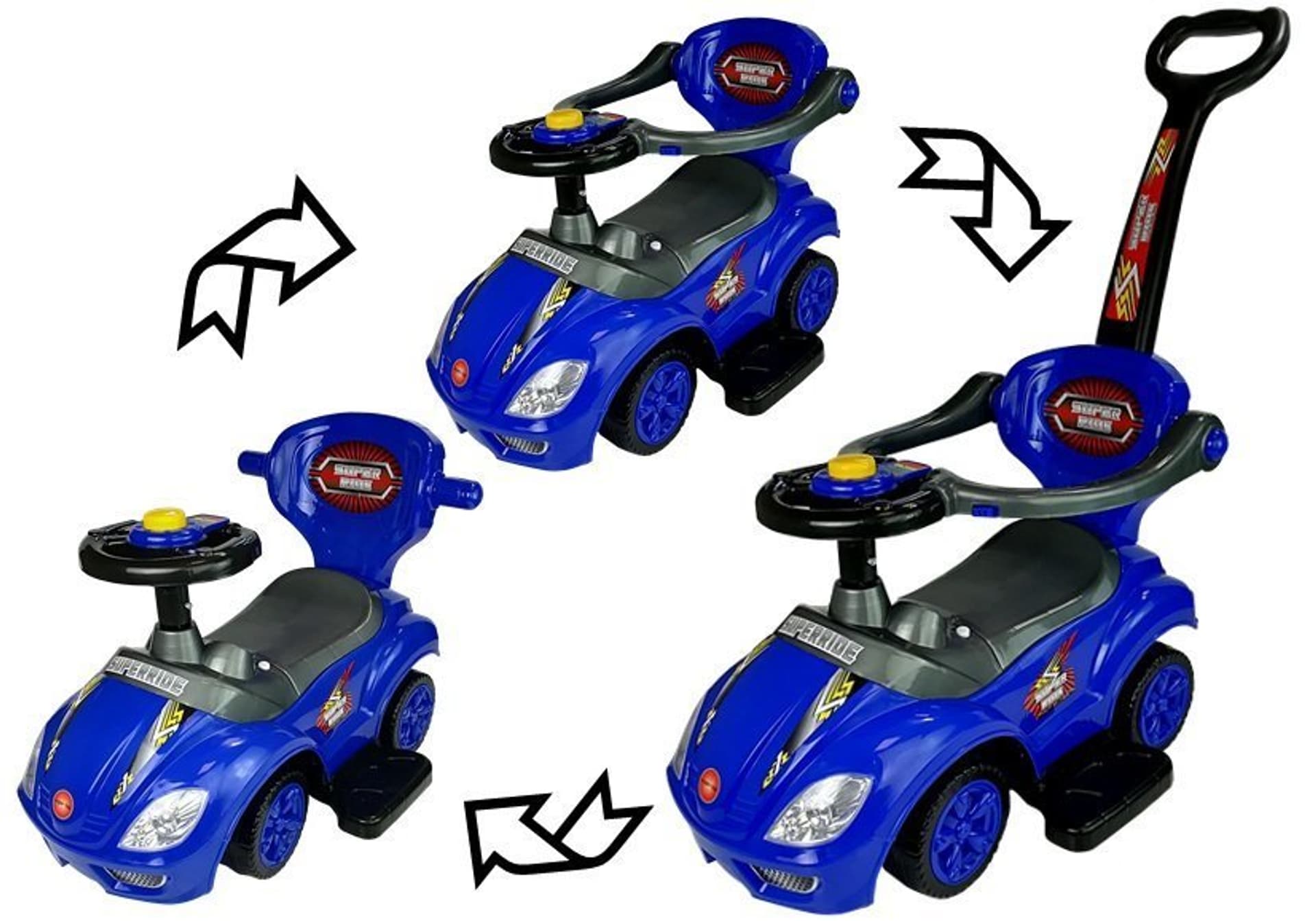 

Jeździk z Pchaczem Mega Car 3w1 Niebieski
