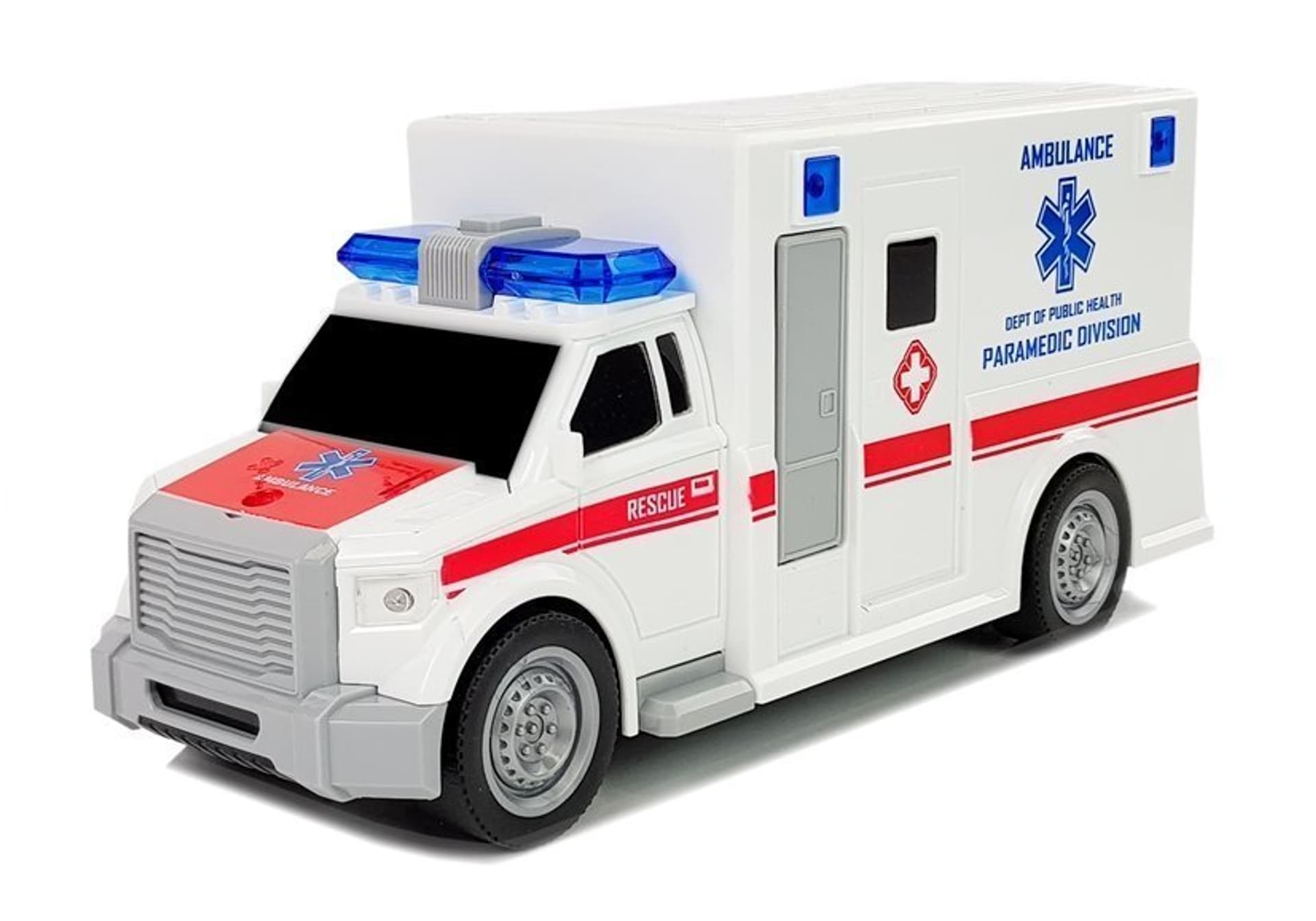 

Ambulans z napędem frykcyjnym Biały Na Baterie 1:20 z Dźwiękiem