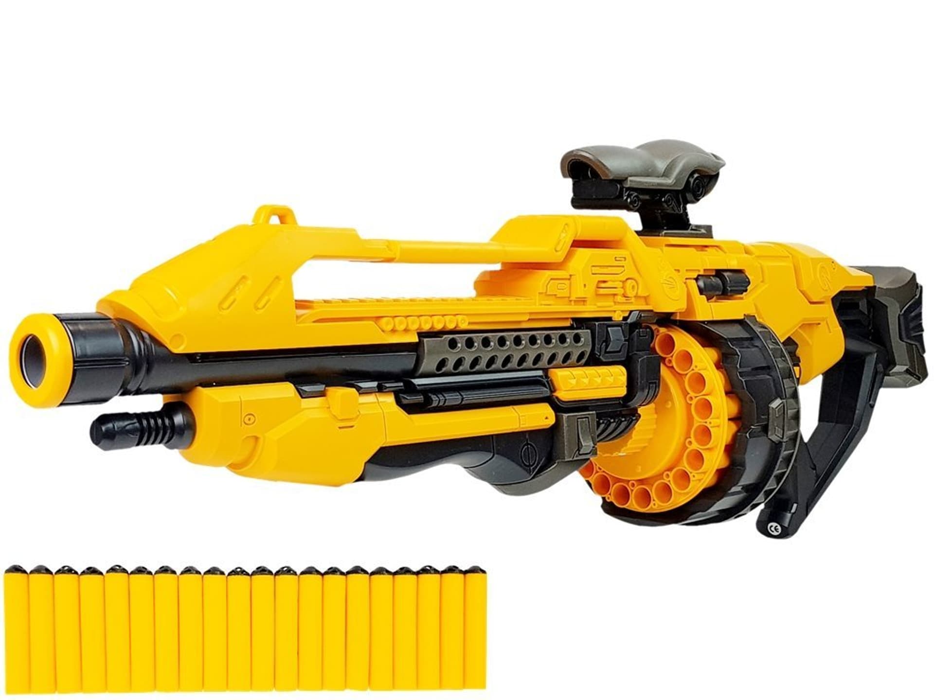

Pistolet Na Baterie Piankowe Naboje 82 cm Obrotowy Magazynek Żółty