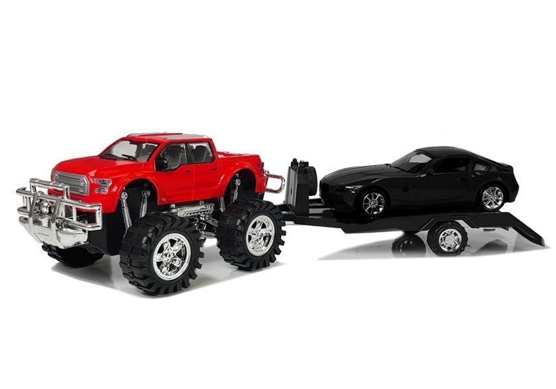 

Zestaw Pojazdów Czerwony Monster Truck Czarne BMW Laweta 58 cm