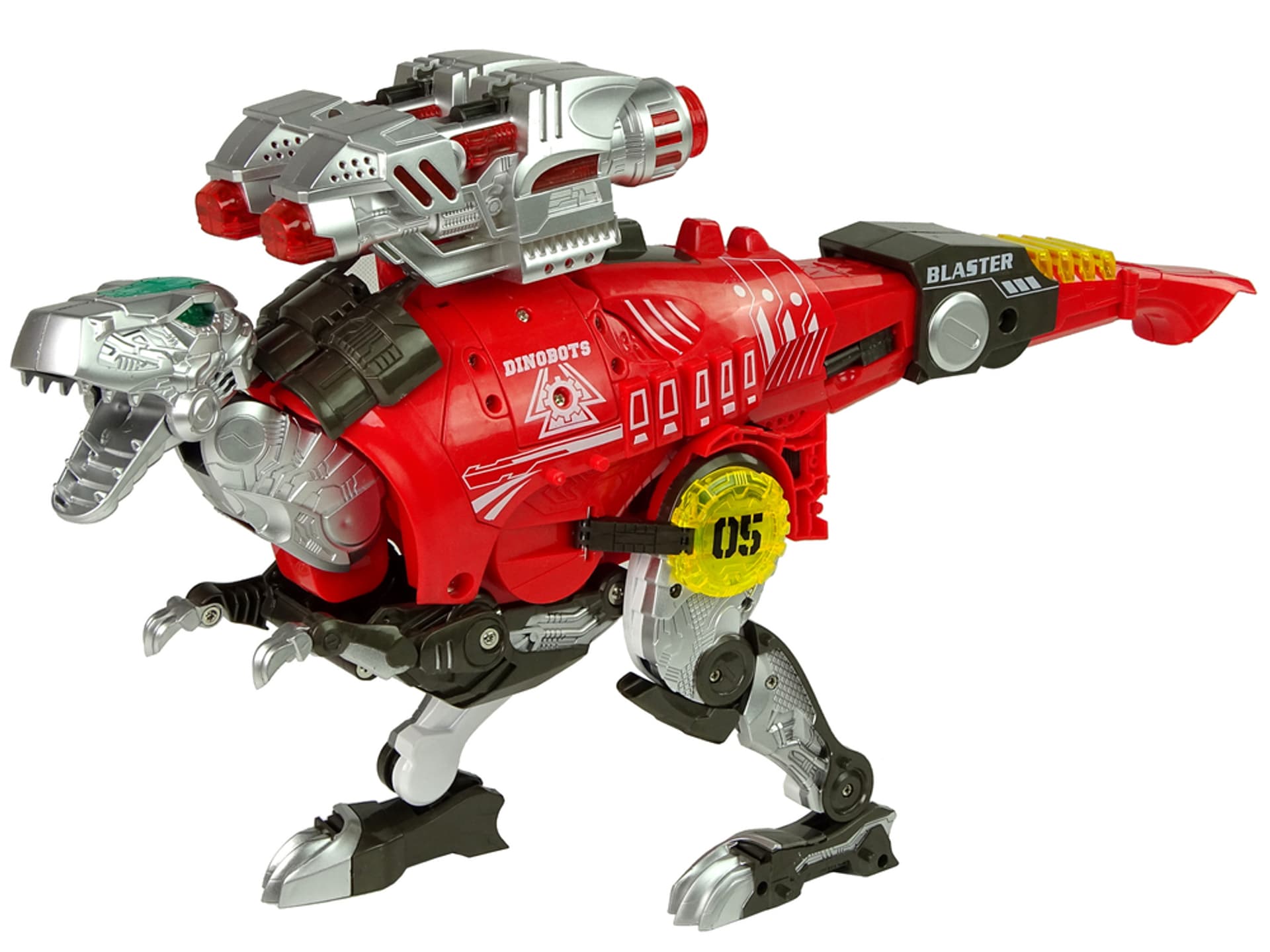 

Dinobots 2w1 Dinozaur Pistolet na Strzałki Czerwony Tyranozaur Rex Tarcza 48 cm