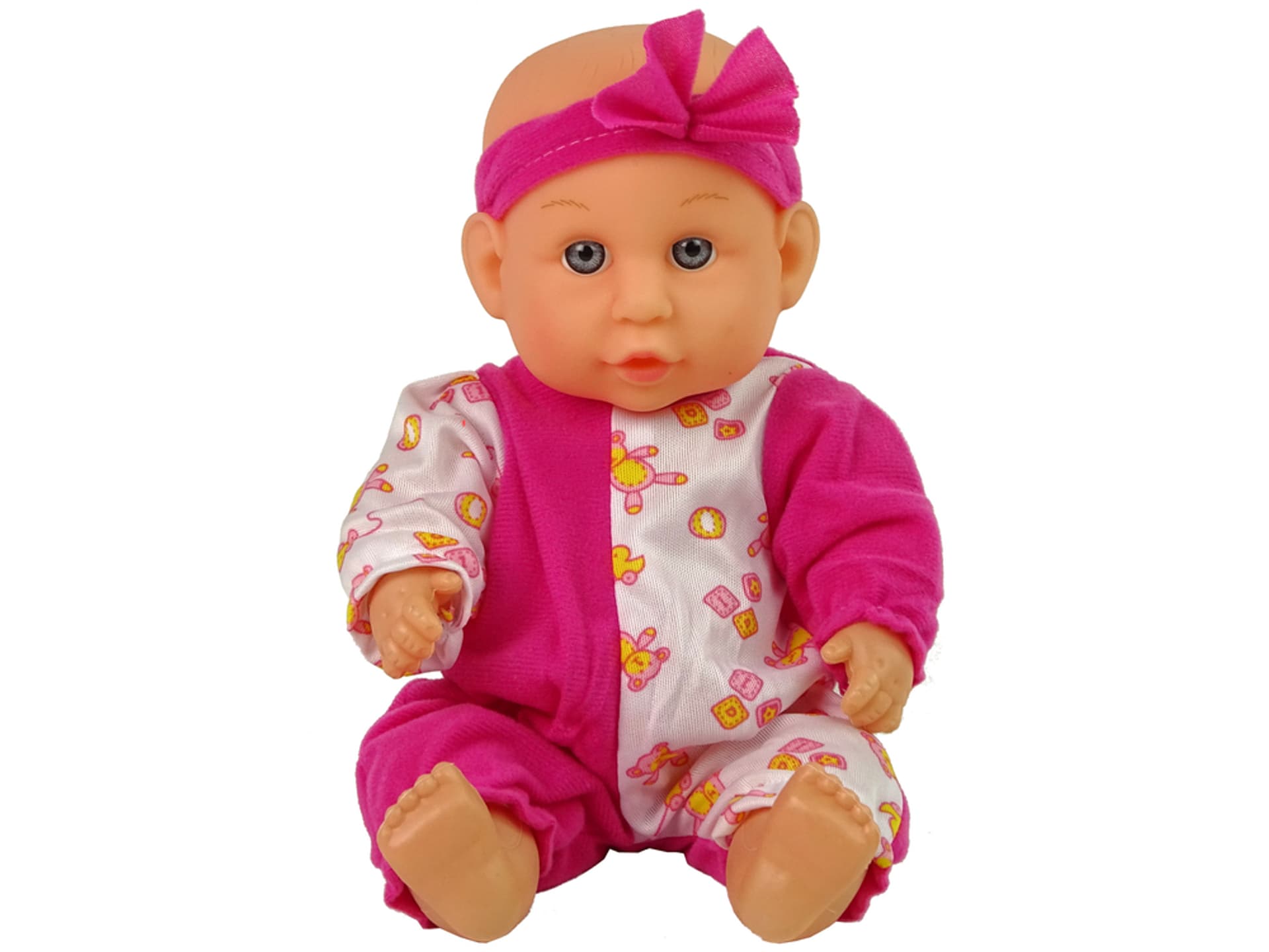 

Lalka Bobas CiemnoRóżowa Nocnik Siusia Pije Kokardka 24 cm