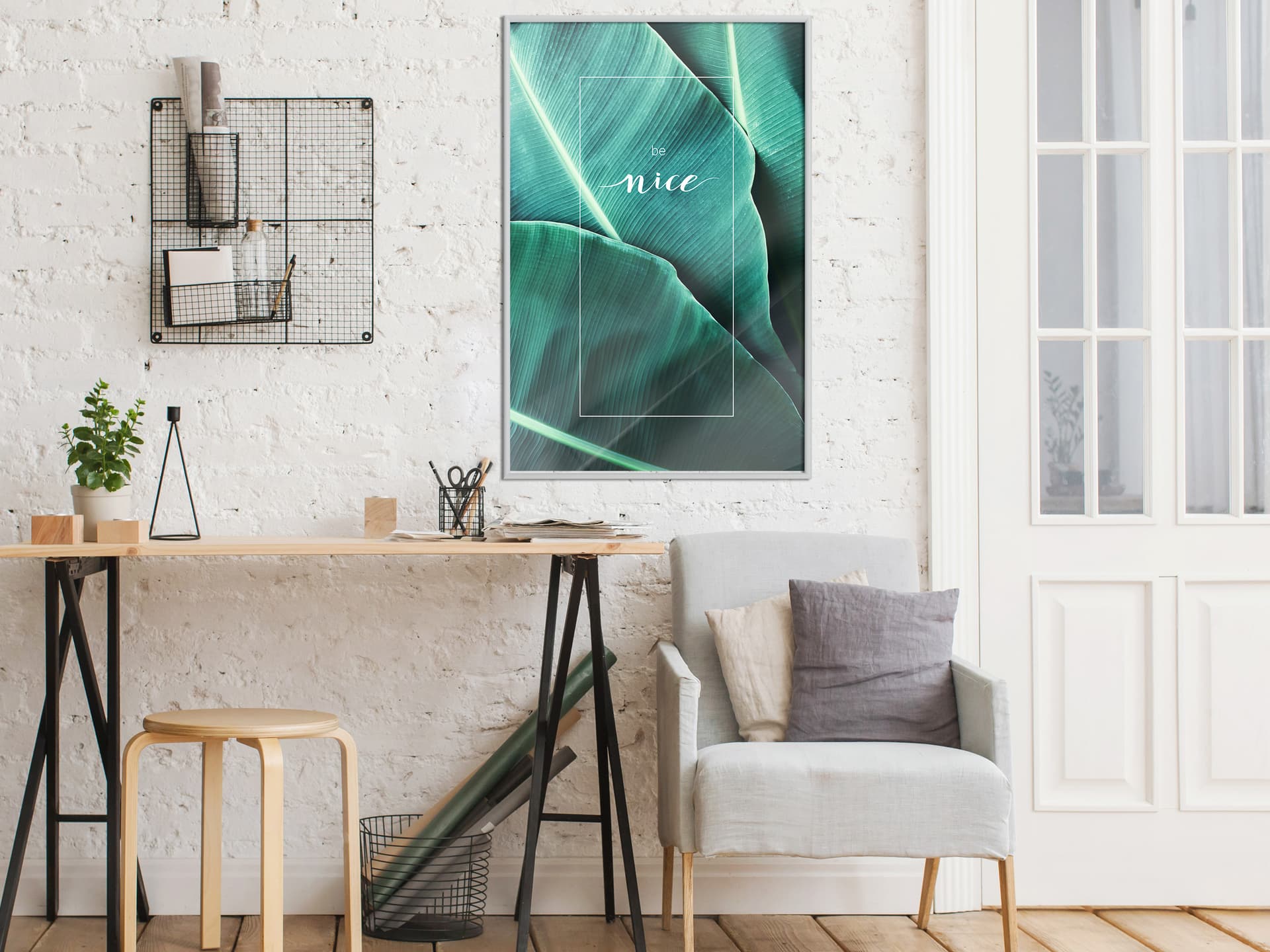

Plakat - Liście bananowca z przesłaniem (zielony) (rozmiar 20x30, wykończenie Rama biała)