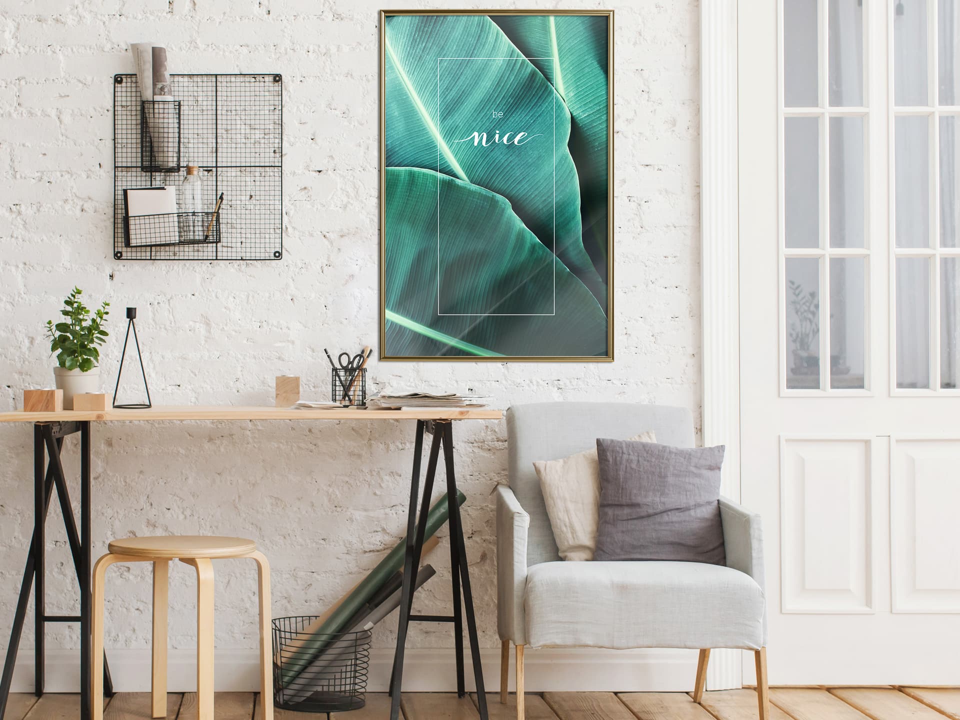 

Plakat - Liście bananowca z przesłaniem (zielony) (rozmiar 30x45, wykończenie Rama złota)