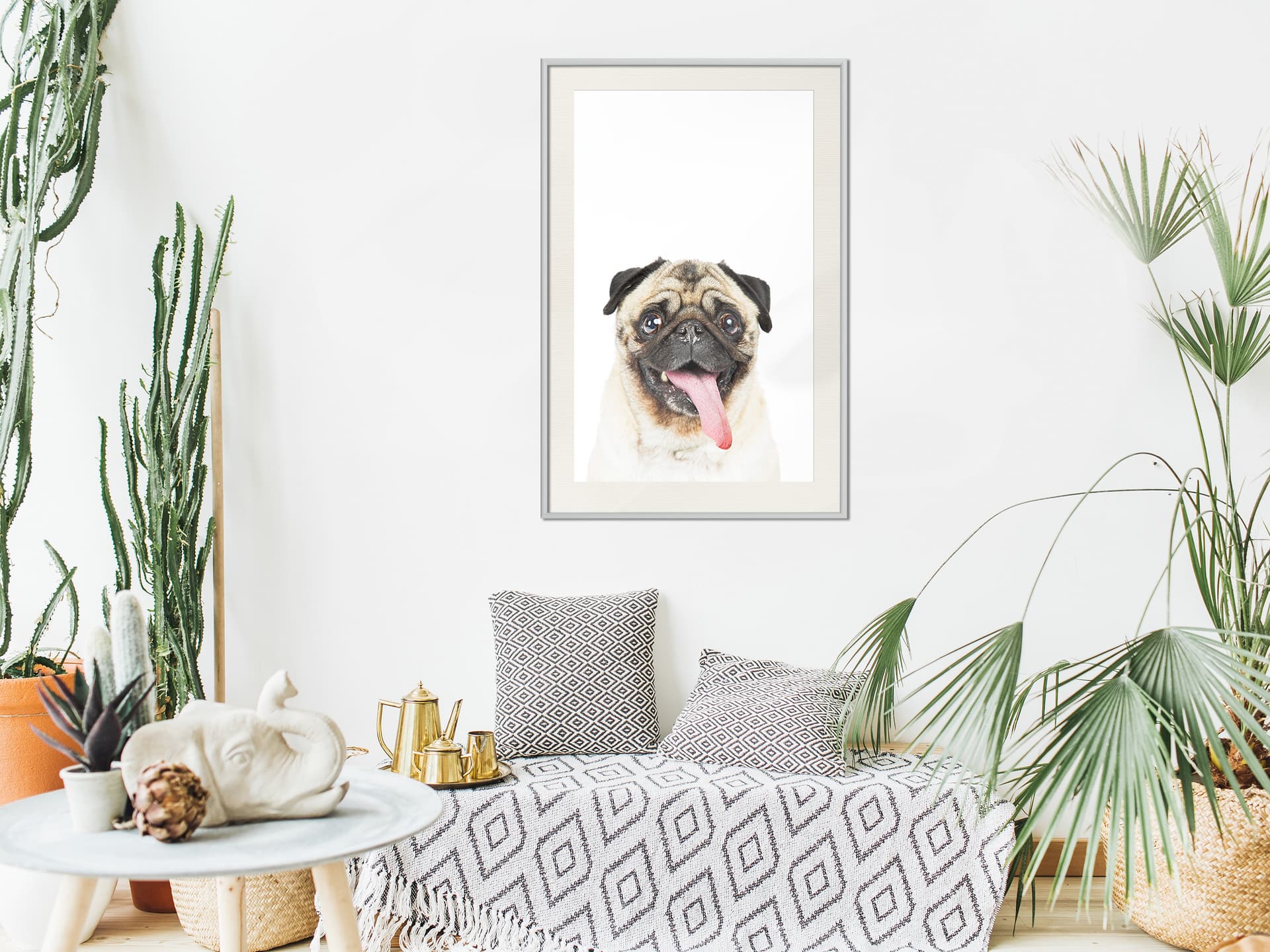 

Plakat - Śmieszny mops (rozmiar 30x45, wykończenie Rama biała z passe-partout)