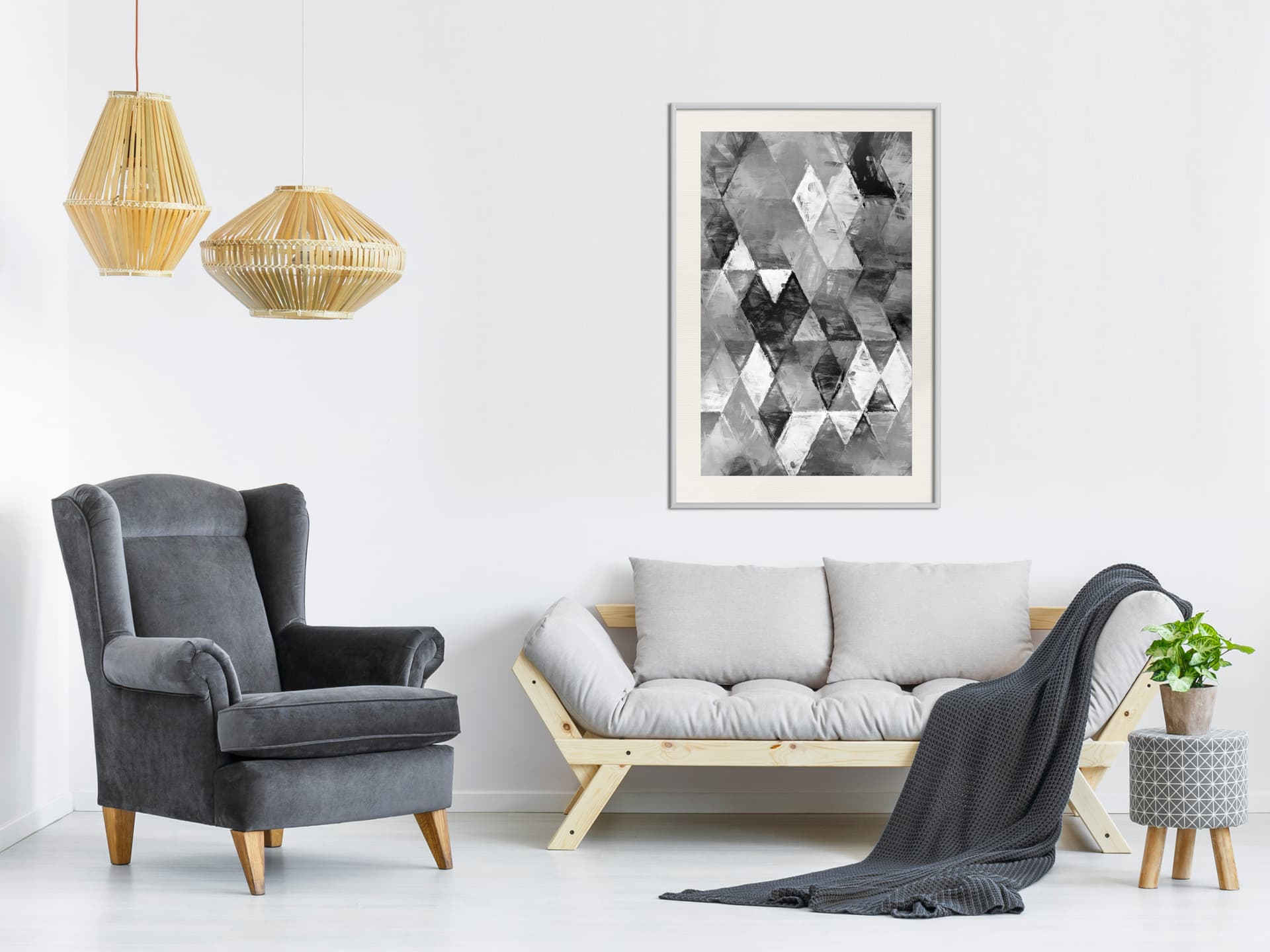 

Plakat - Abstrakcyjne romby (rozmiar 20x30, wykończenie Rama biała z passe-partout)