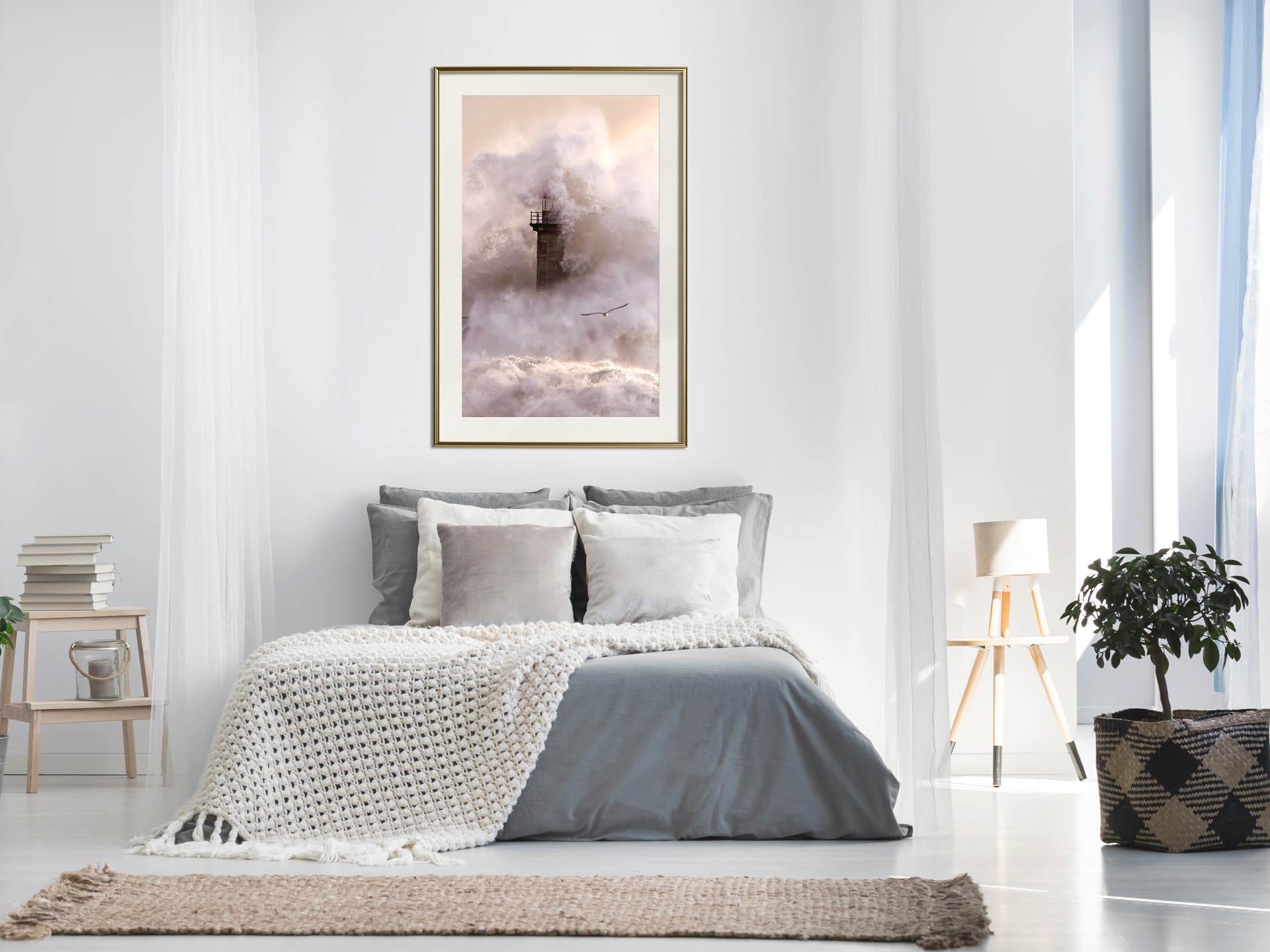 

Plakat - Latarnia morska podczas sztormu (rozmiar 20x30, wykończenie Rama złota z passe-partout)