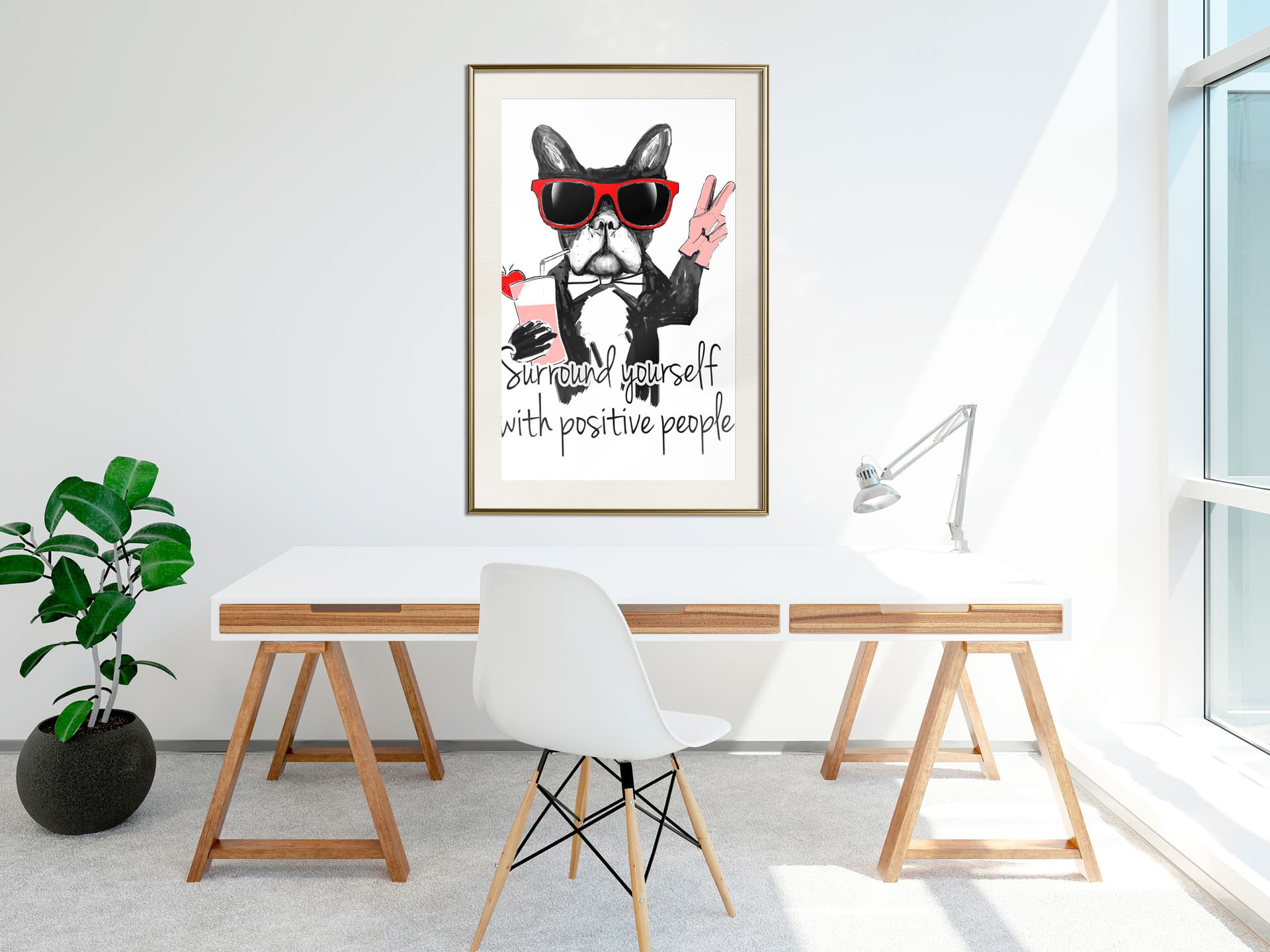 

Plakat - Pozytywny buldog (rozmiar 20x30, wykończenie Rama złota z passe-partout)