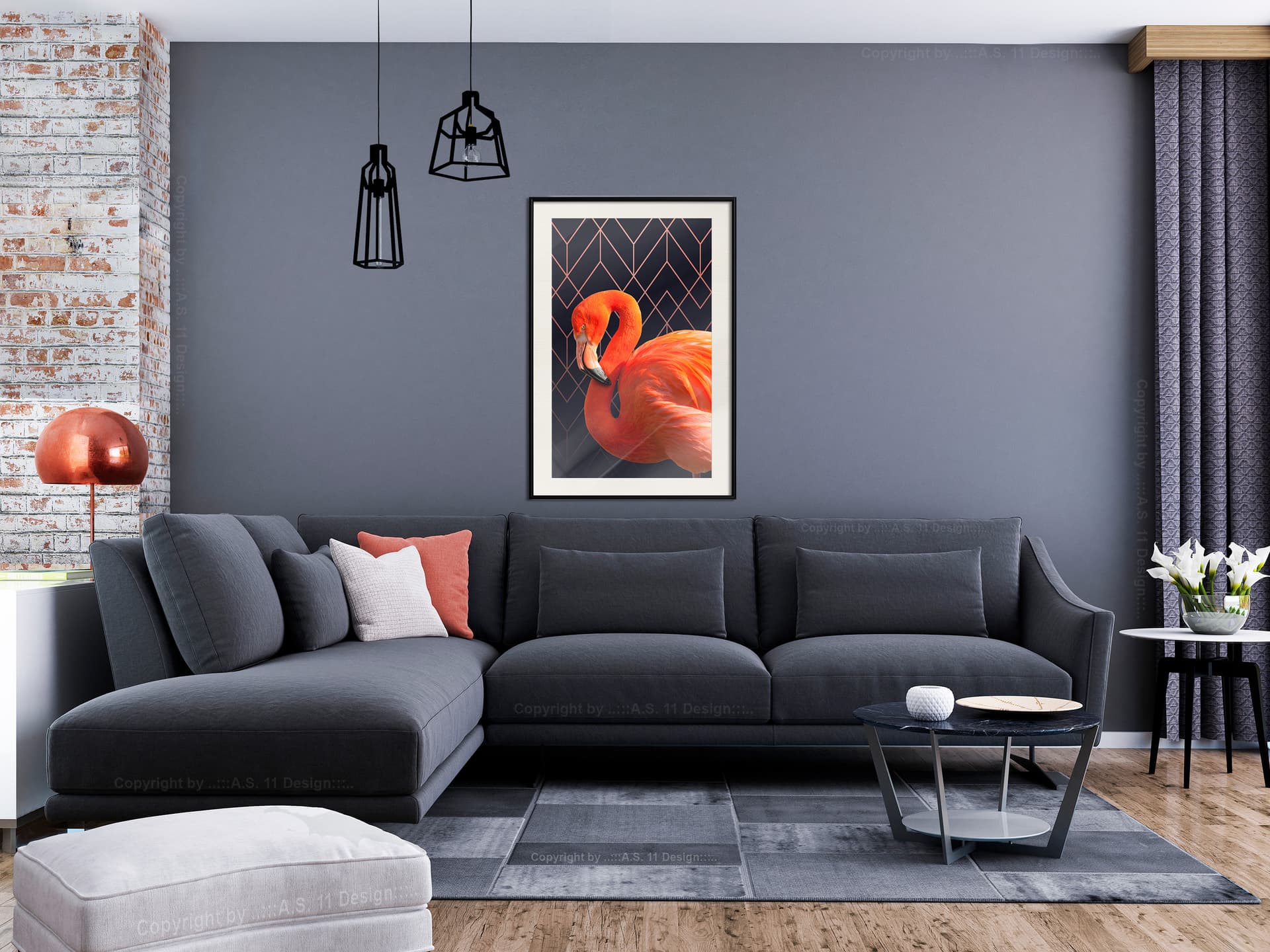

Plakat - Pomarańczowy flaming (rozmiar 30x45, wykończenie Rama czarna z passe-partout)
