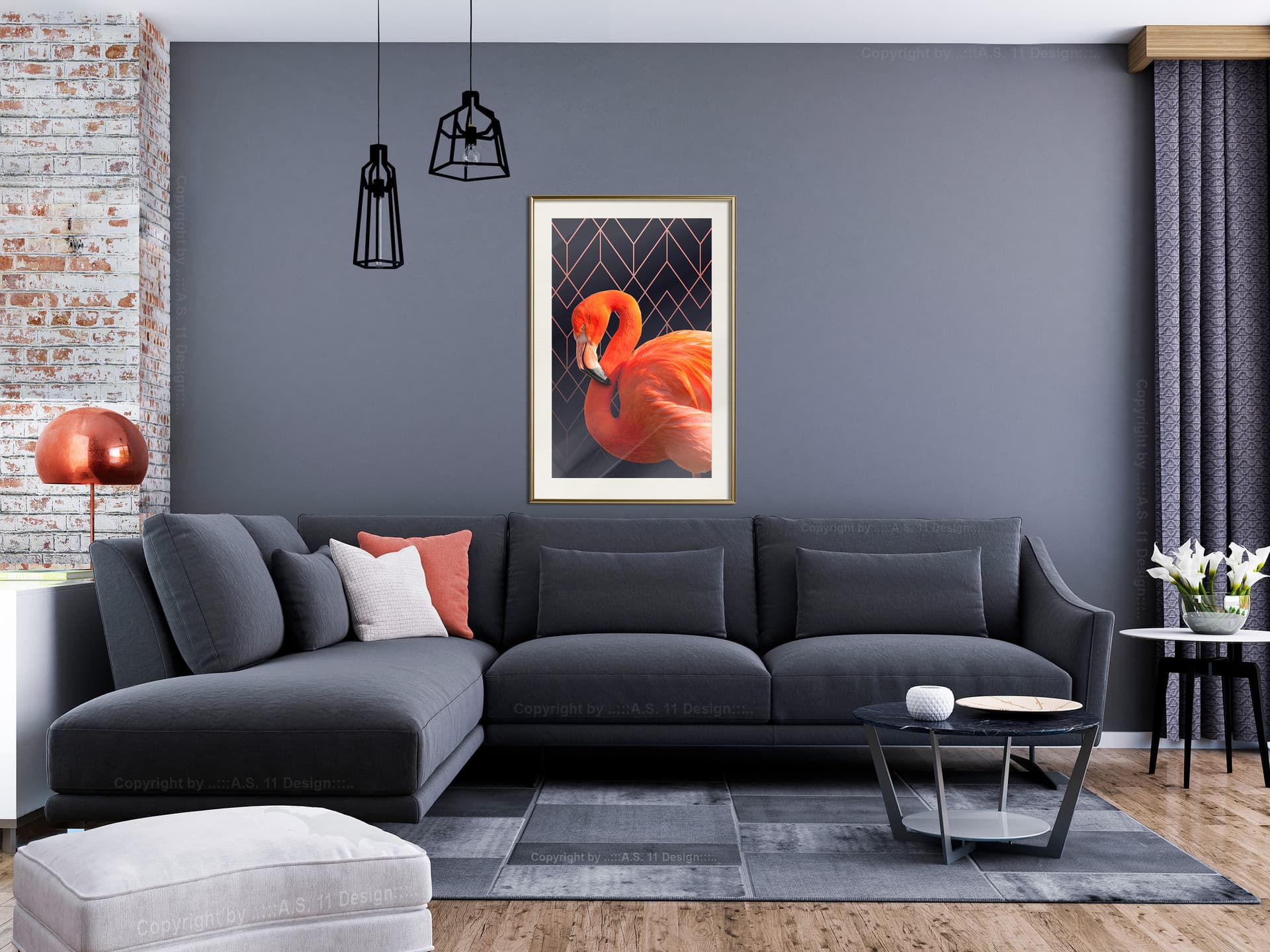 

Plakat - Pomarańczowy flaming (rozmiar 30x45, wykończenie Rama złota z passe-partout)
