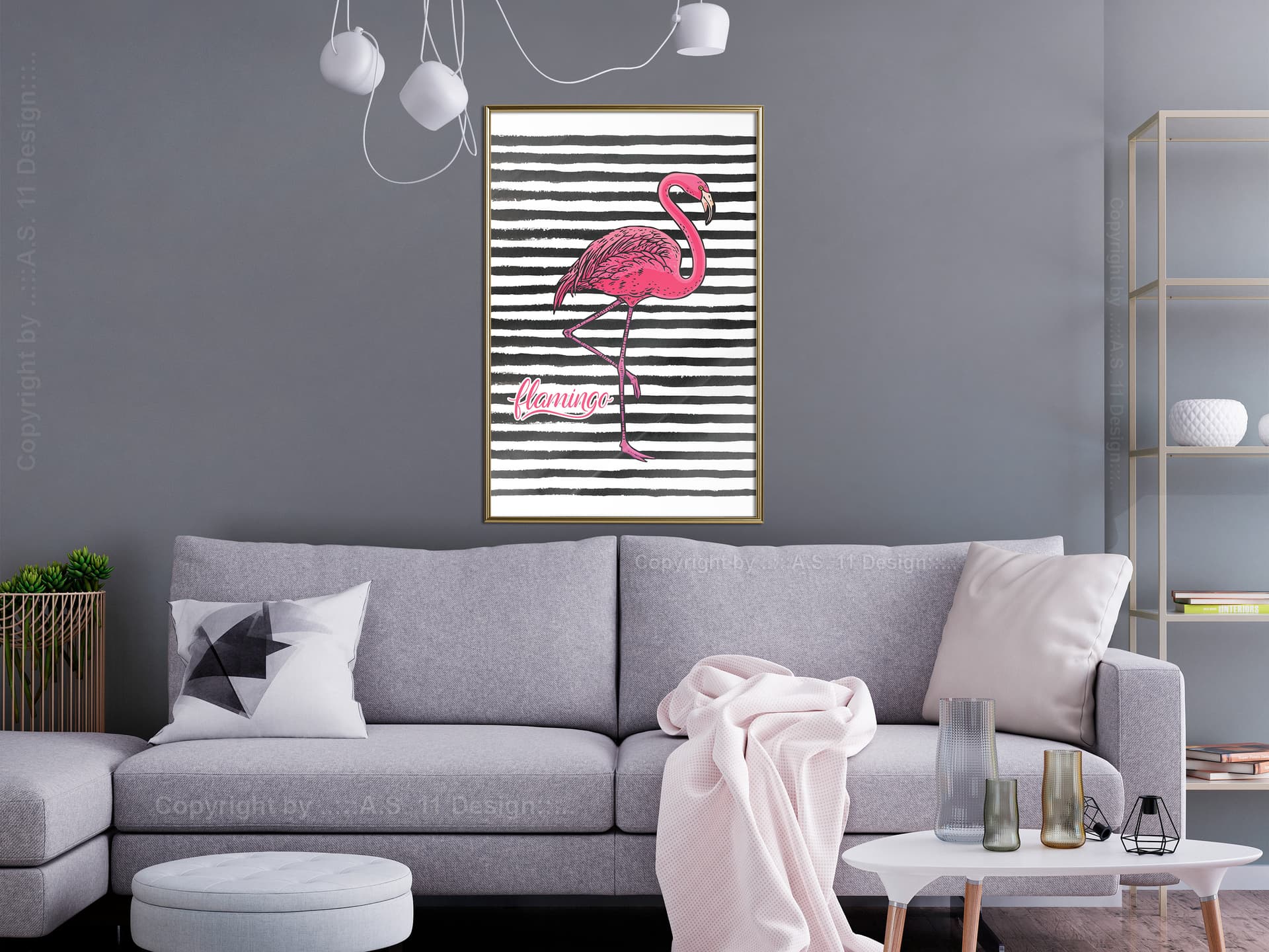 

Plakat - Flaming na pasiastym tle (rozmiar 30x45, wykończenie Rama złota)