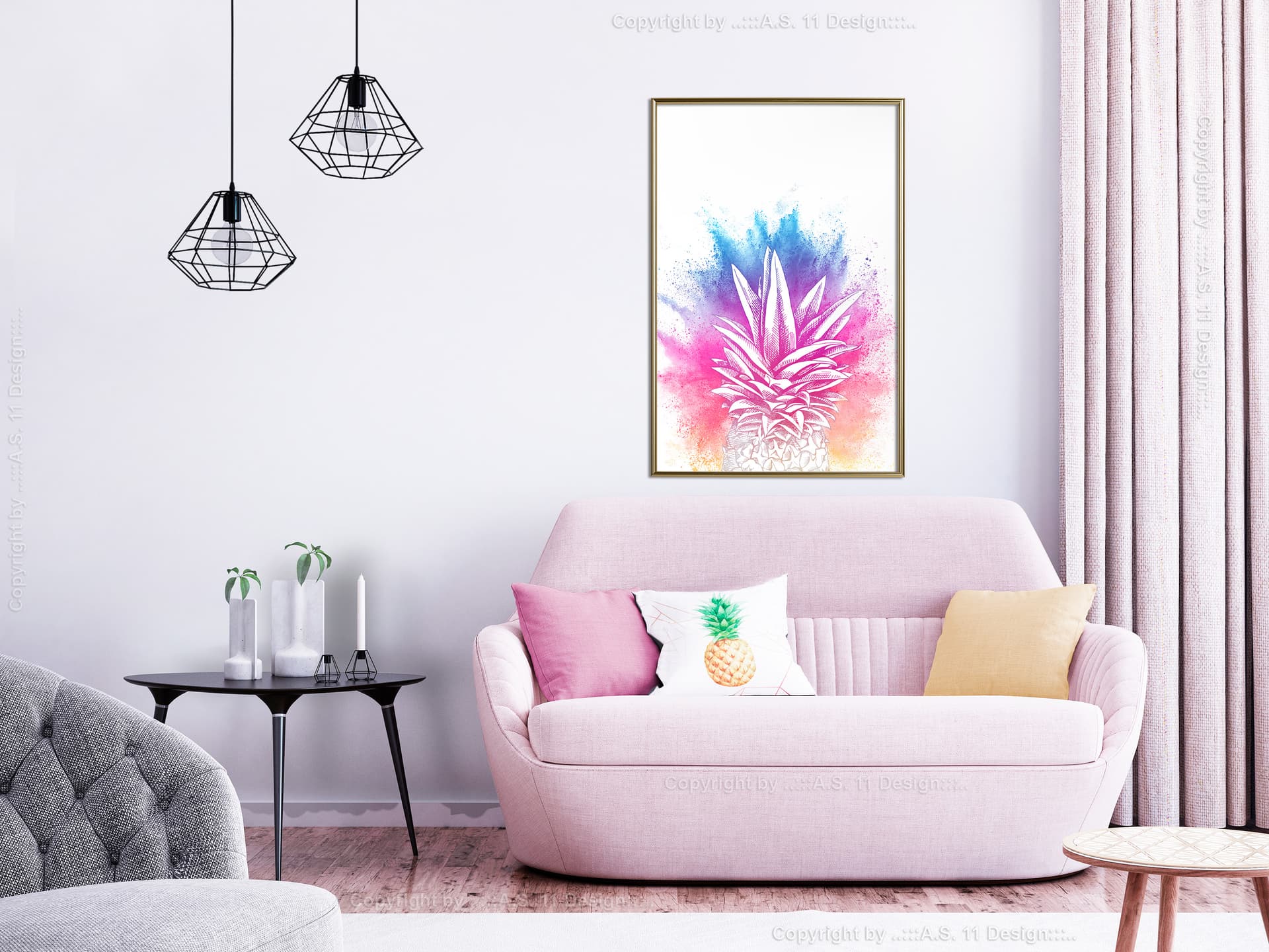 

Plakat - Tęczowy pióropusz ananasa (rozmiar 20x30, wykończenie Rama złota)